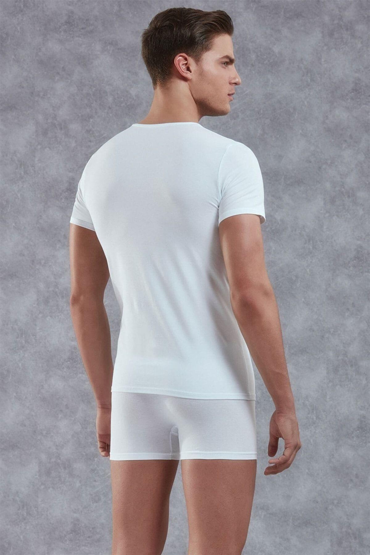 Doreanse Erkek Modal V Yaka Kısa Kol T-Shirt BEYAZ ÇAMAŞIR DOREANSE