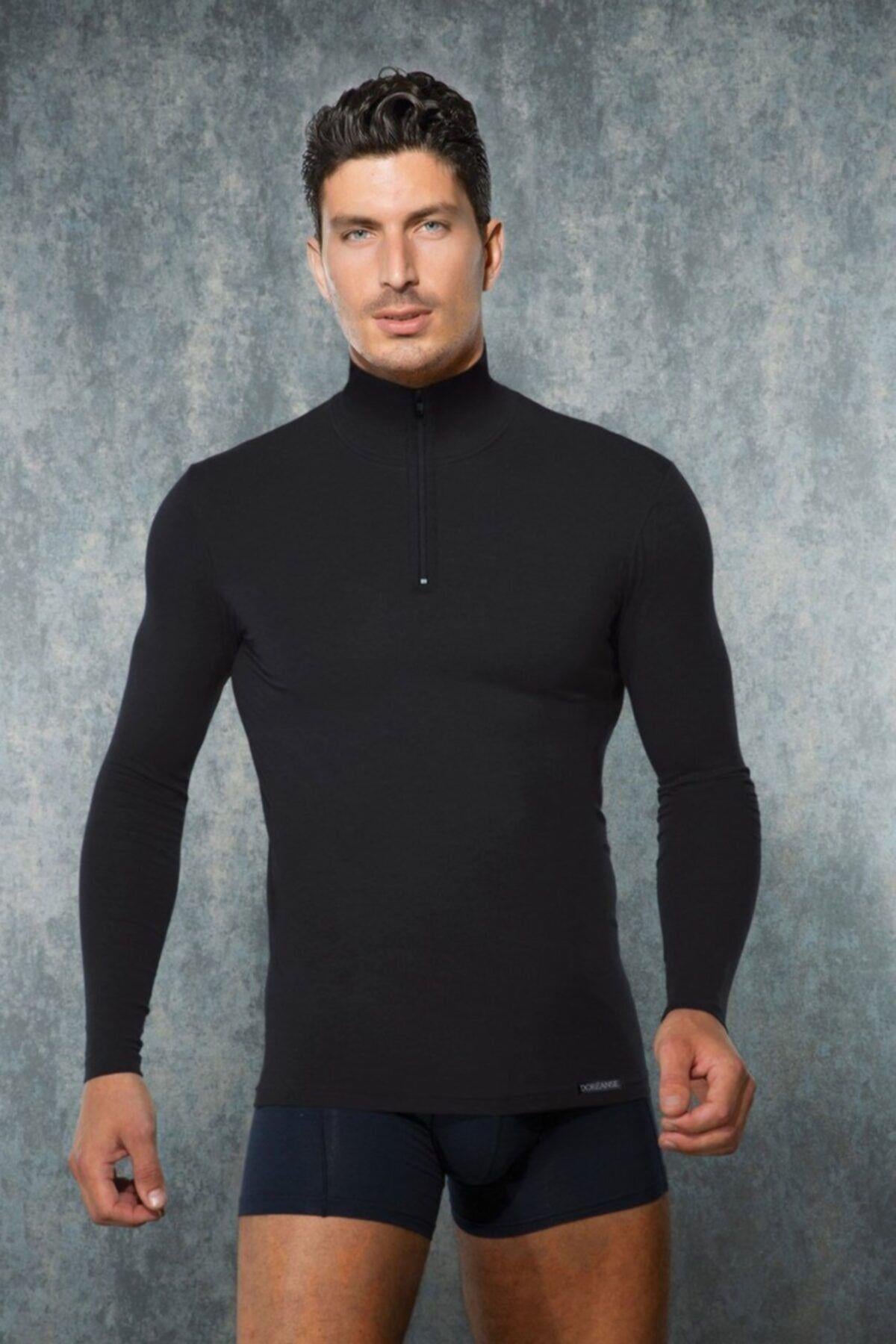 Doreanse Erkek Viloft Termal Fermuarlı Uzun Kol T-Shirt Siyah Erkek Fanila DOREANSE