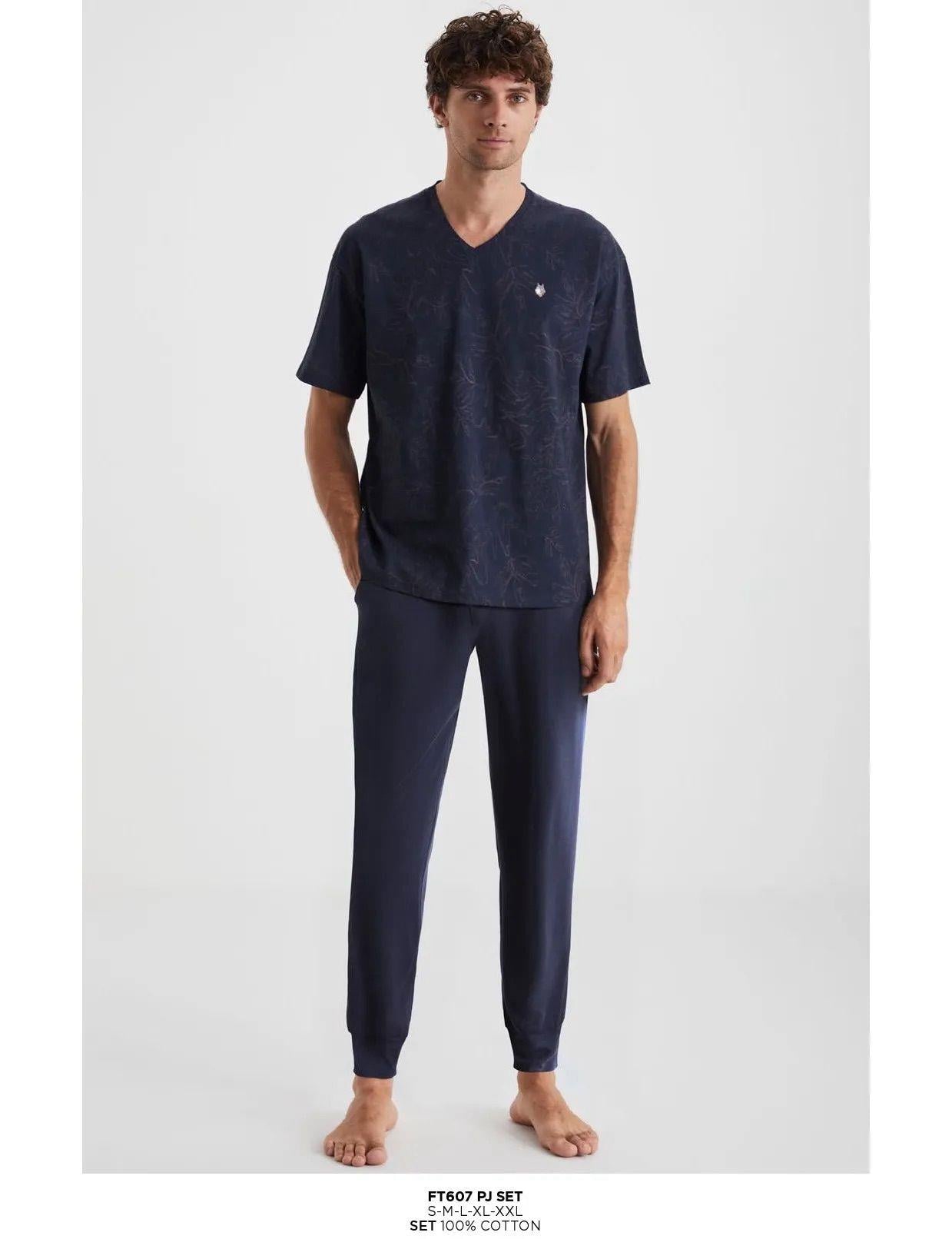 First Touch Erkek Kısa Kol Pijama Takım LACİVERT Erkek Pijama Takımı FİRST TOUCH