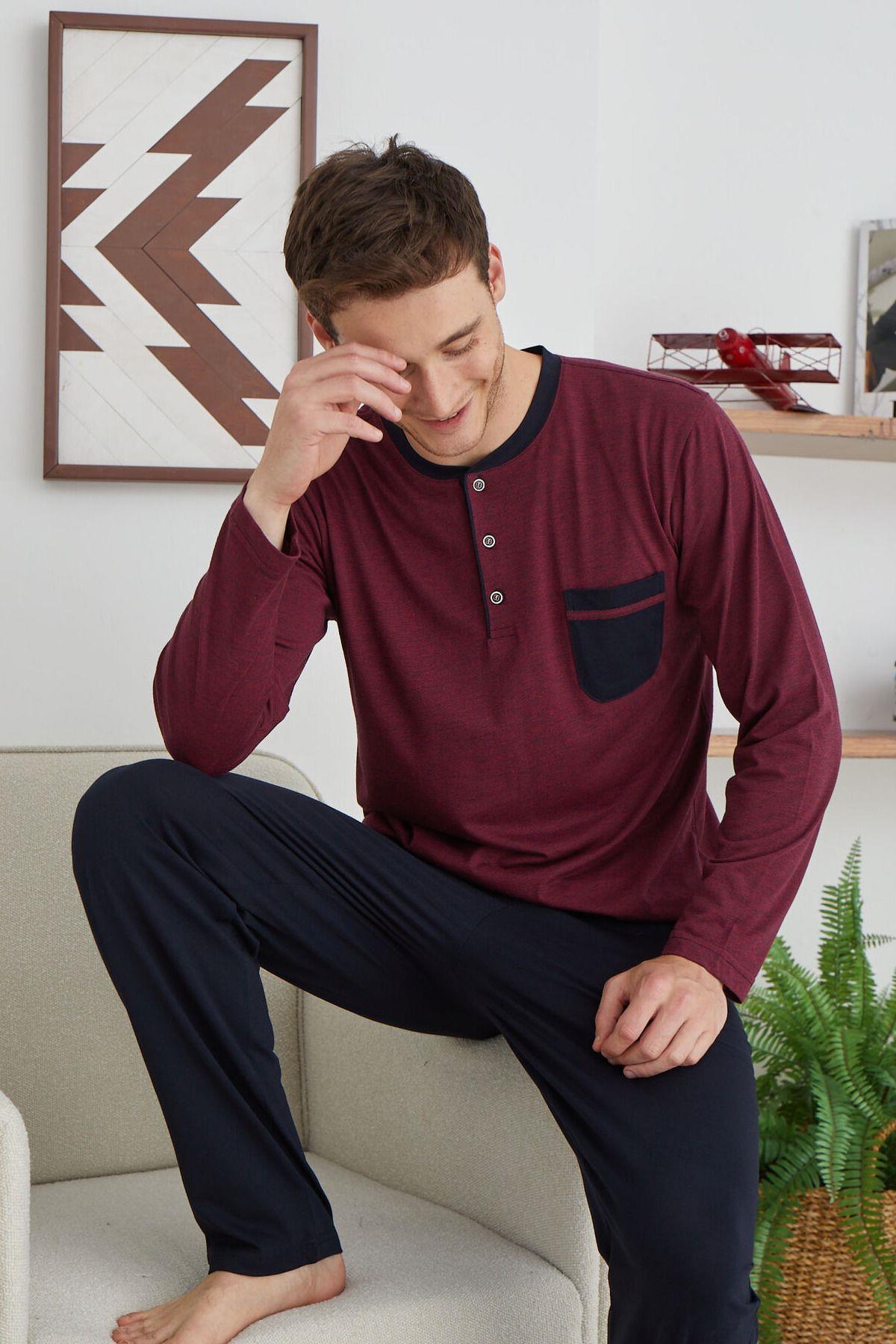 Kly Erkek Büyük Beden Pijama Takım BORDO KONFEKSİYON KLY