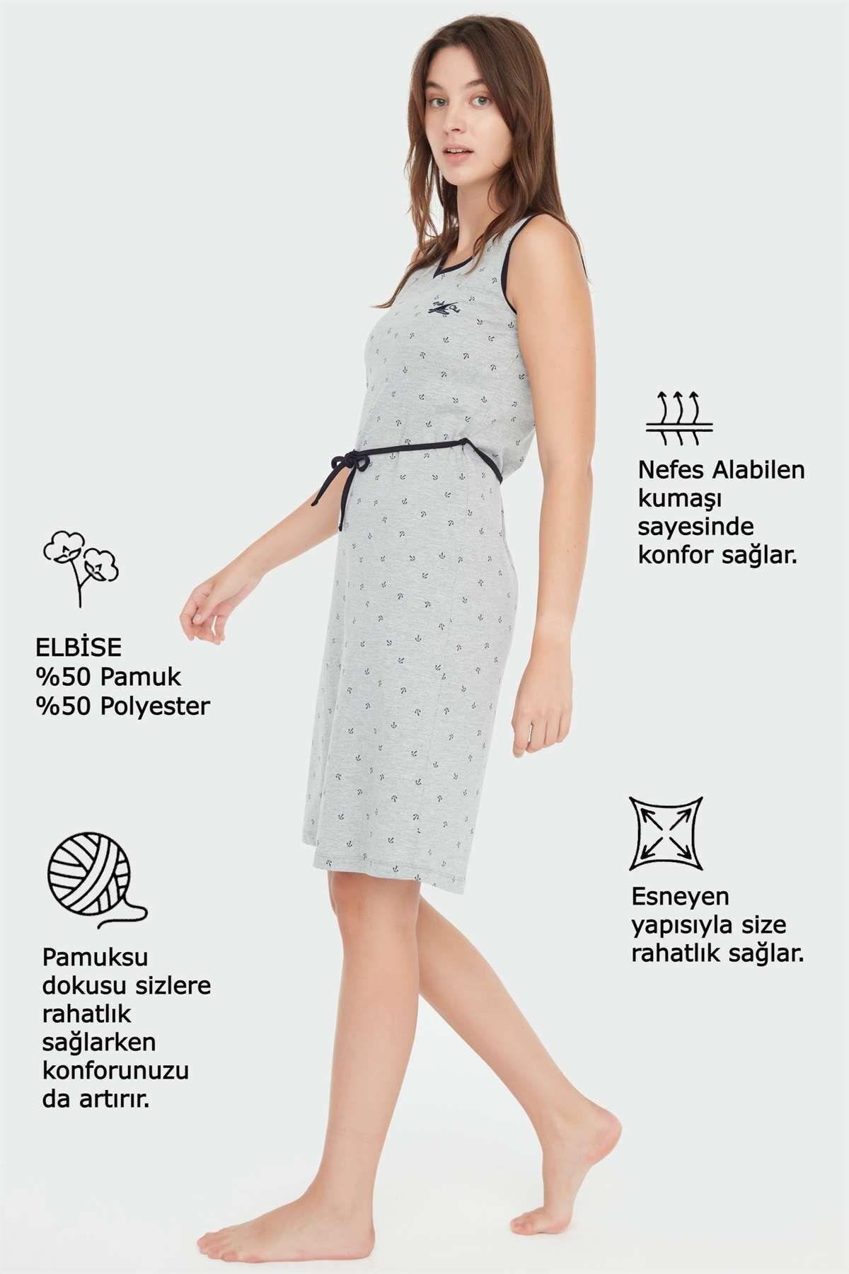 Mod Bayan Kalın Askılı Ev Elbise GRİ MELANJ KONFEKSİYON MOD