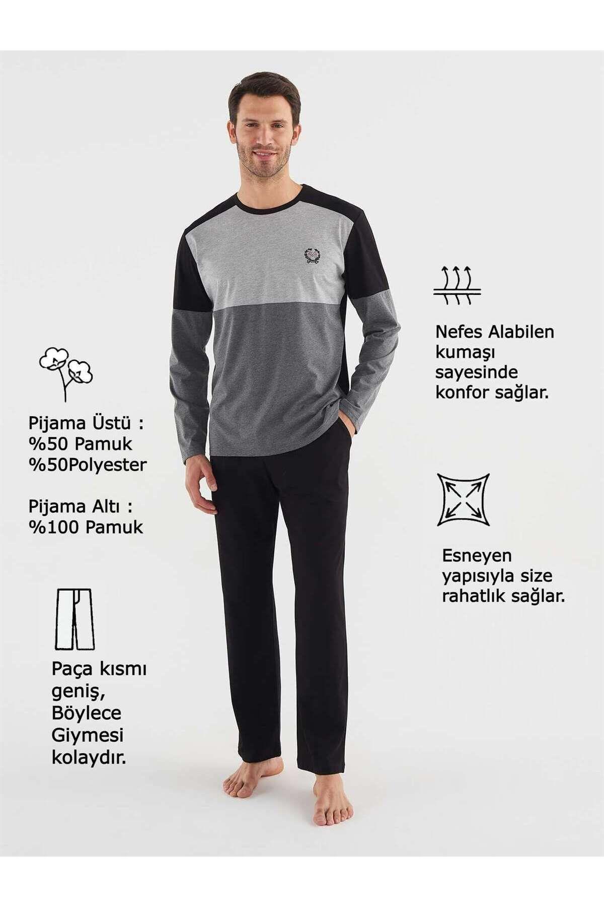 Mod Erkek Uzunkol Pijama Takım SİYAH KONFEKSİYON MOD