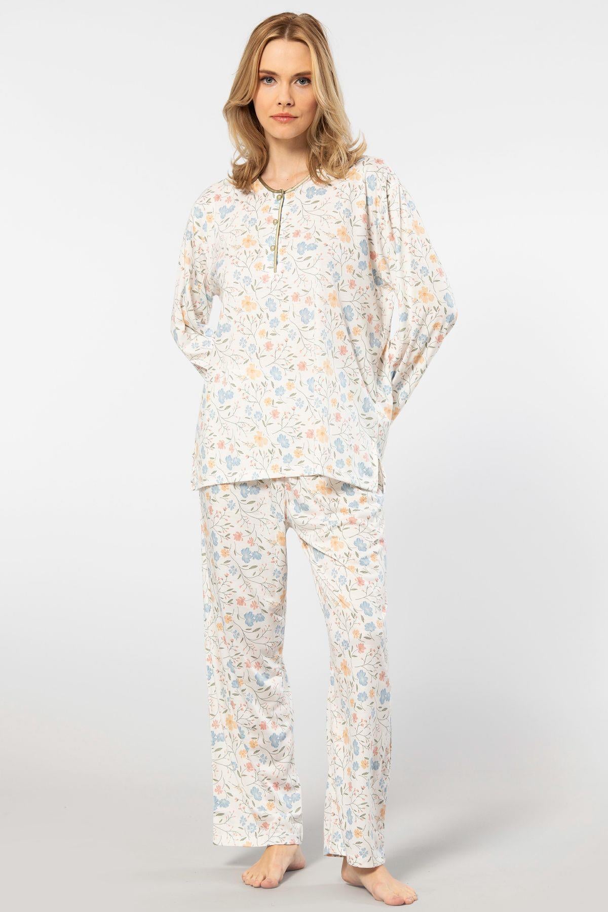 Türen Çiçek Desenli Patlı Battal Uzun Kollu Pijama Takımı DESEN-1 Kadın Pijama Takımı TÜREN
