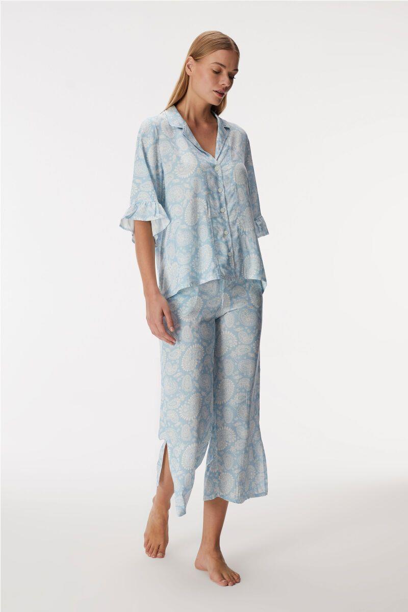 Anıl Bayan Önden Düğmeli Pijama Takım AÇIK MAVİ Kadın Pijama Takımı ANIL
