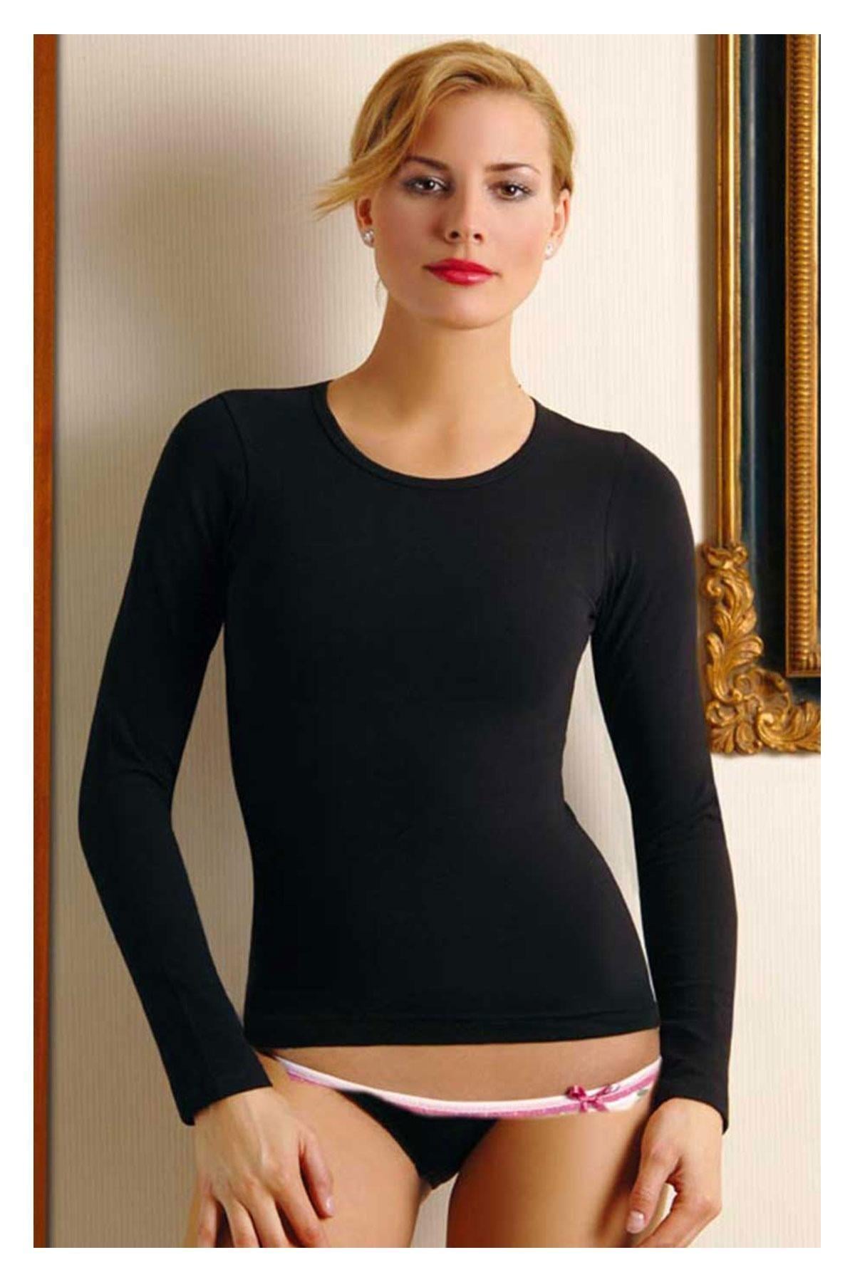 Anıt Bayan Pamuklu Açık Yaka Uzunkol Badi SİYAH ÇAMAŞIR ANIT