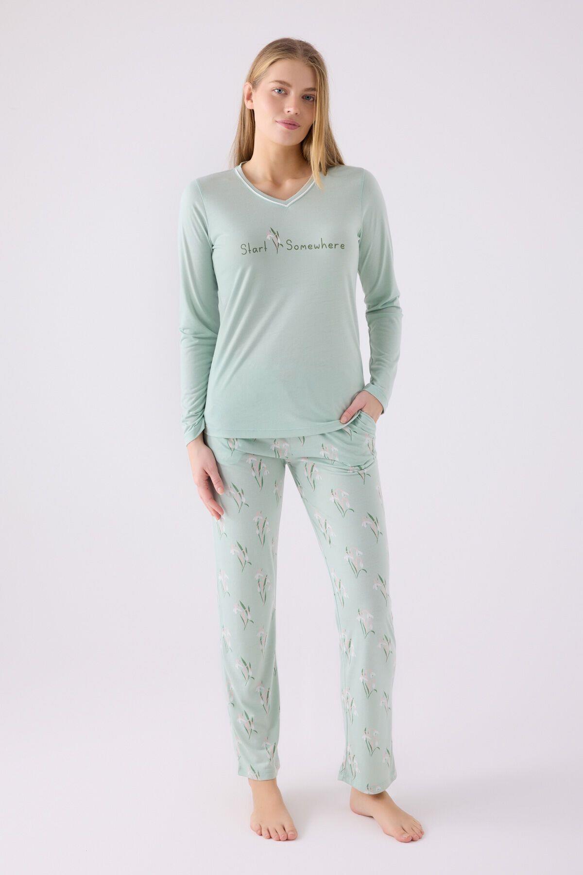 Arnetta Bayan UzunKol Pijama Takım MİNT Kadın Pijama Takımı ARNETTA