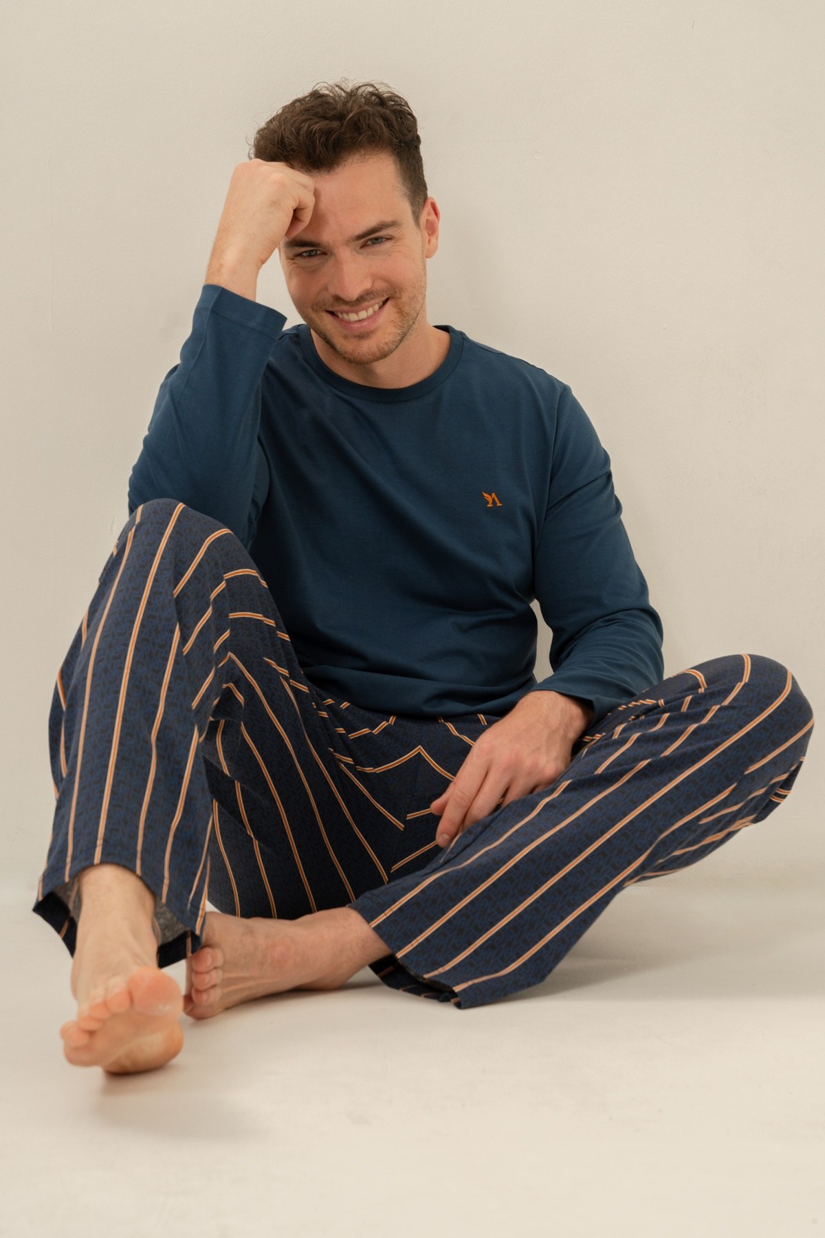 Arnetta Erkek Uzun Kol Pijama Takım KOYU İNDİGO KONFEKSİYON ARNETTA