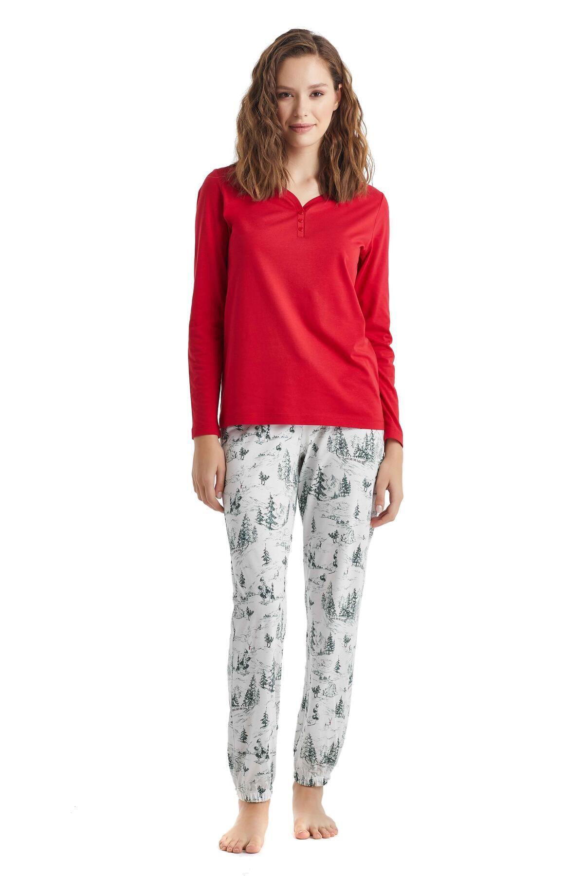Blackspade Bayan Uzunkol Pijama Takım KIRMIZI KONFEKSİYON BLACKSPADE