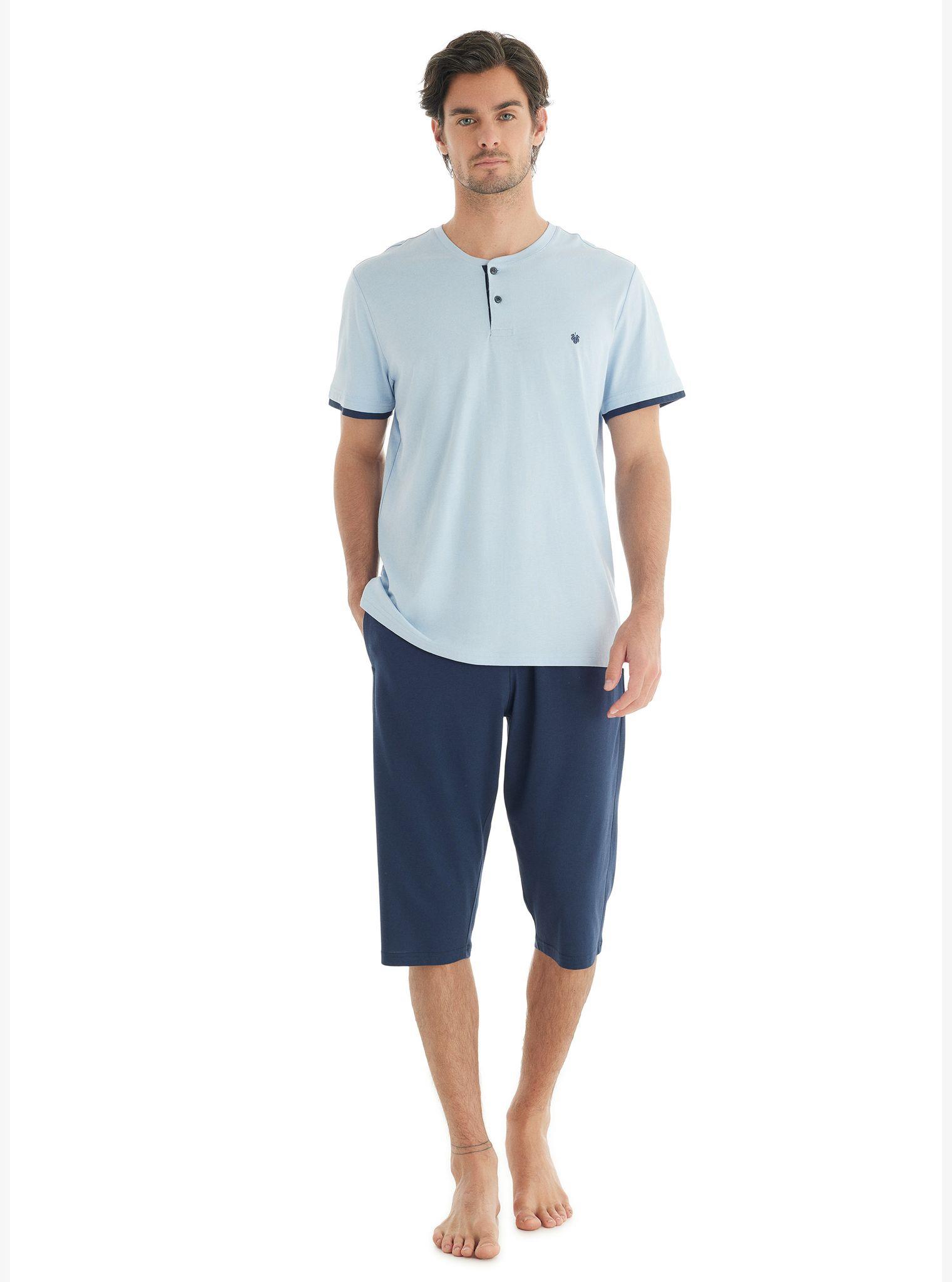Blackspade Erkek Kısa Kol Kapri Takım MAVİ Erkek Pijama Takımı BLACKSPADE