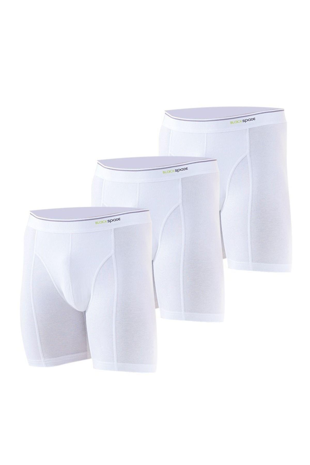 Blackspade Erkek Pamuklu Uzun Paça 3'lü Boxer BEYAZ ÇAMAŞIR BLACKSPADE