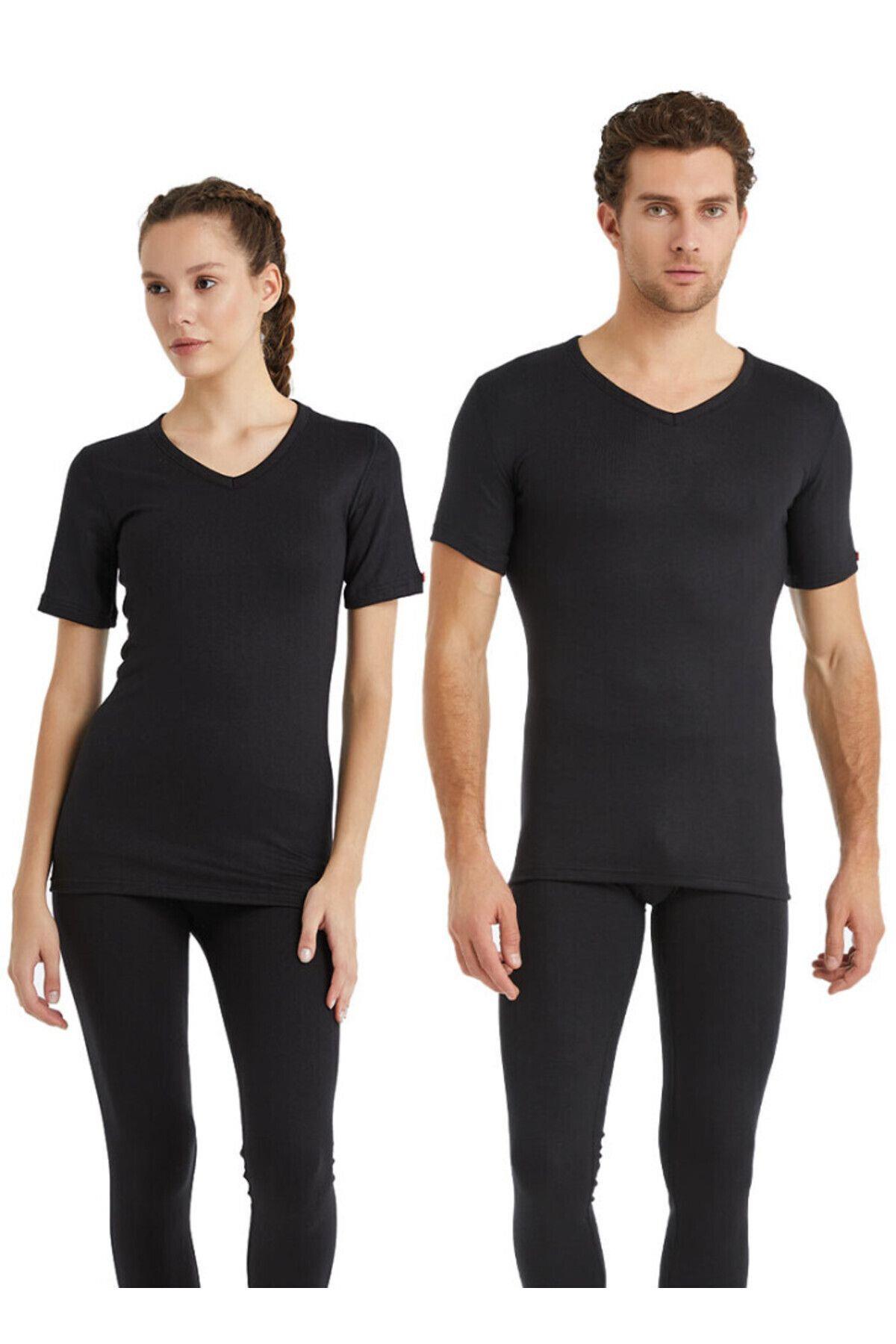 Blackspade Unisex 2. Seviye Kısakol V Yaka Termal Tişört SİYAH TERMAL BLACKSPADE