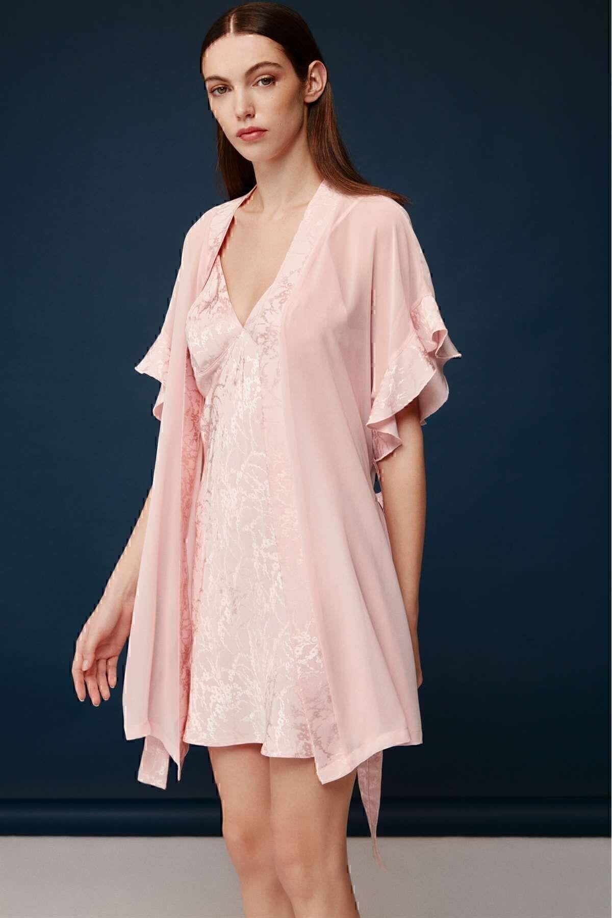 Bonnıe&Clyde Bayan Viskon Gecelik Sabahlık Takım PUDRA CEYİZ BONNİE&CLYDE