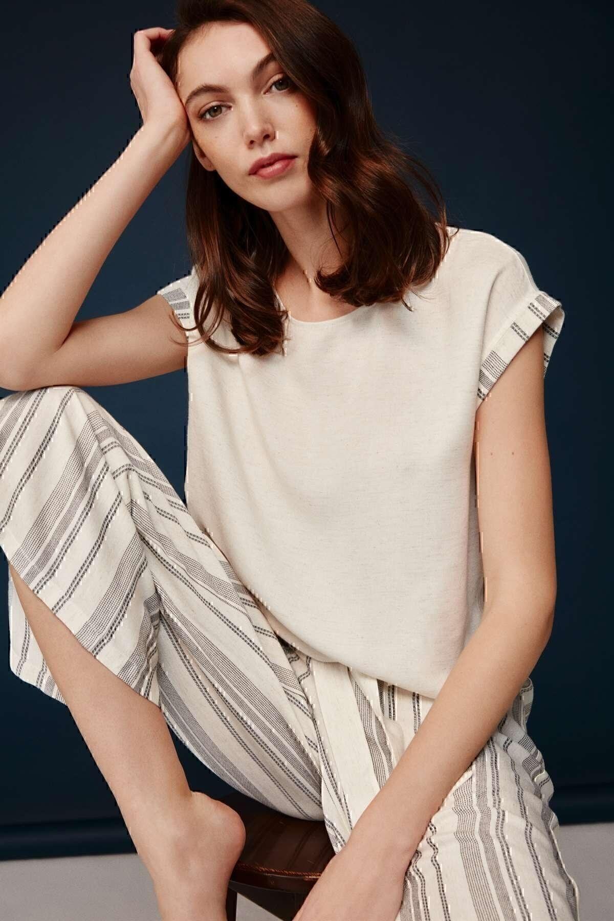 Bonnıe&Clyde Bayan Viskon Kapri Pijama Takım EKRU CEYİZ BONNİE&CLYDE