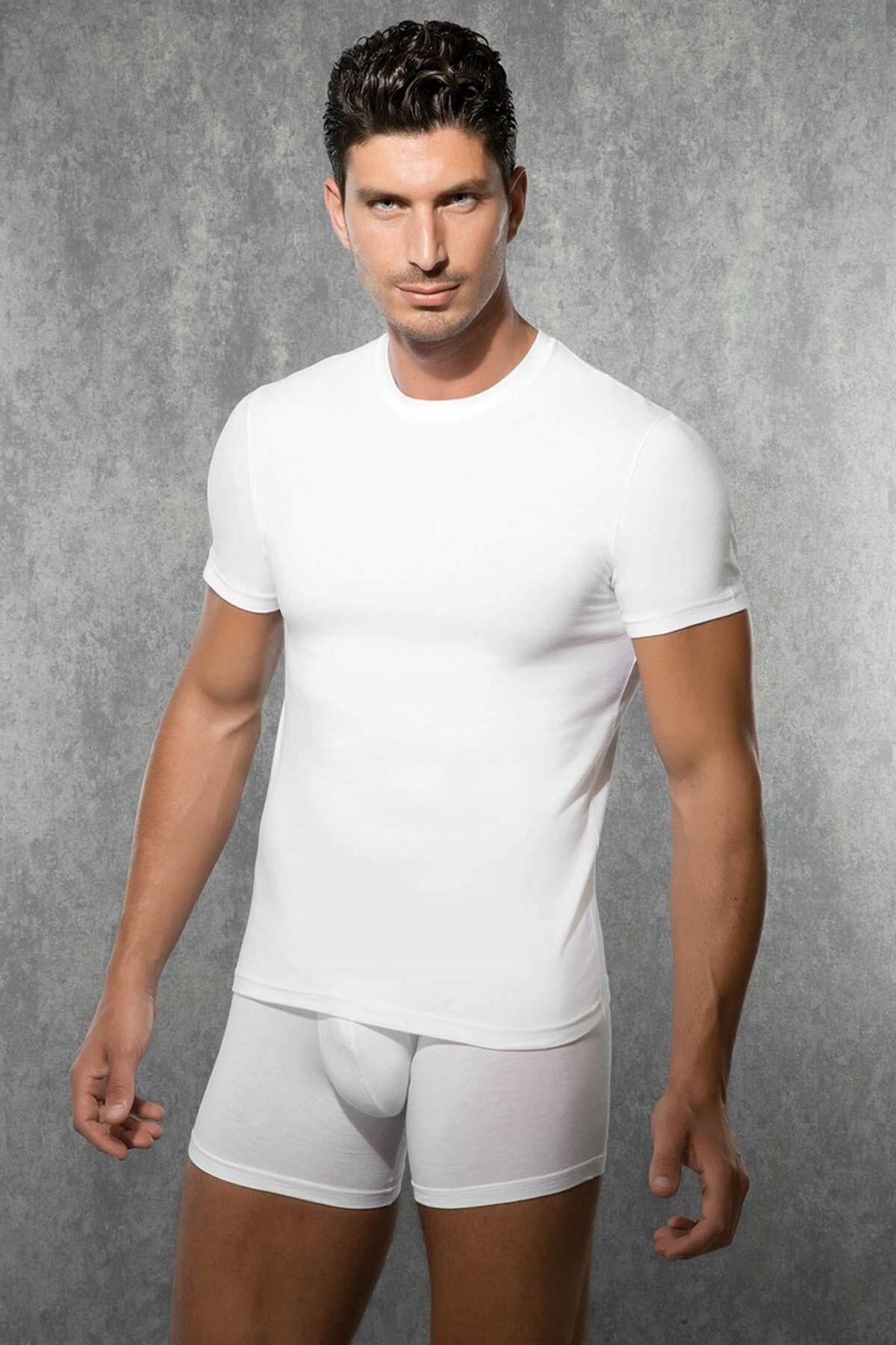 Doreanse Erkek Modal Bisiklet Yaka Kısa Kol T-shirt BEYAZ ÇAMAŞIR DOREANSE