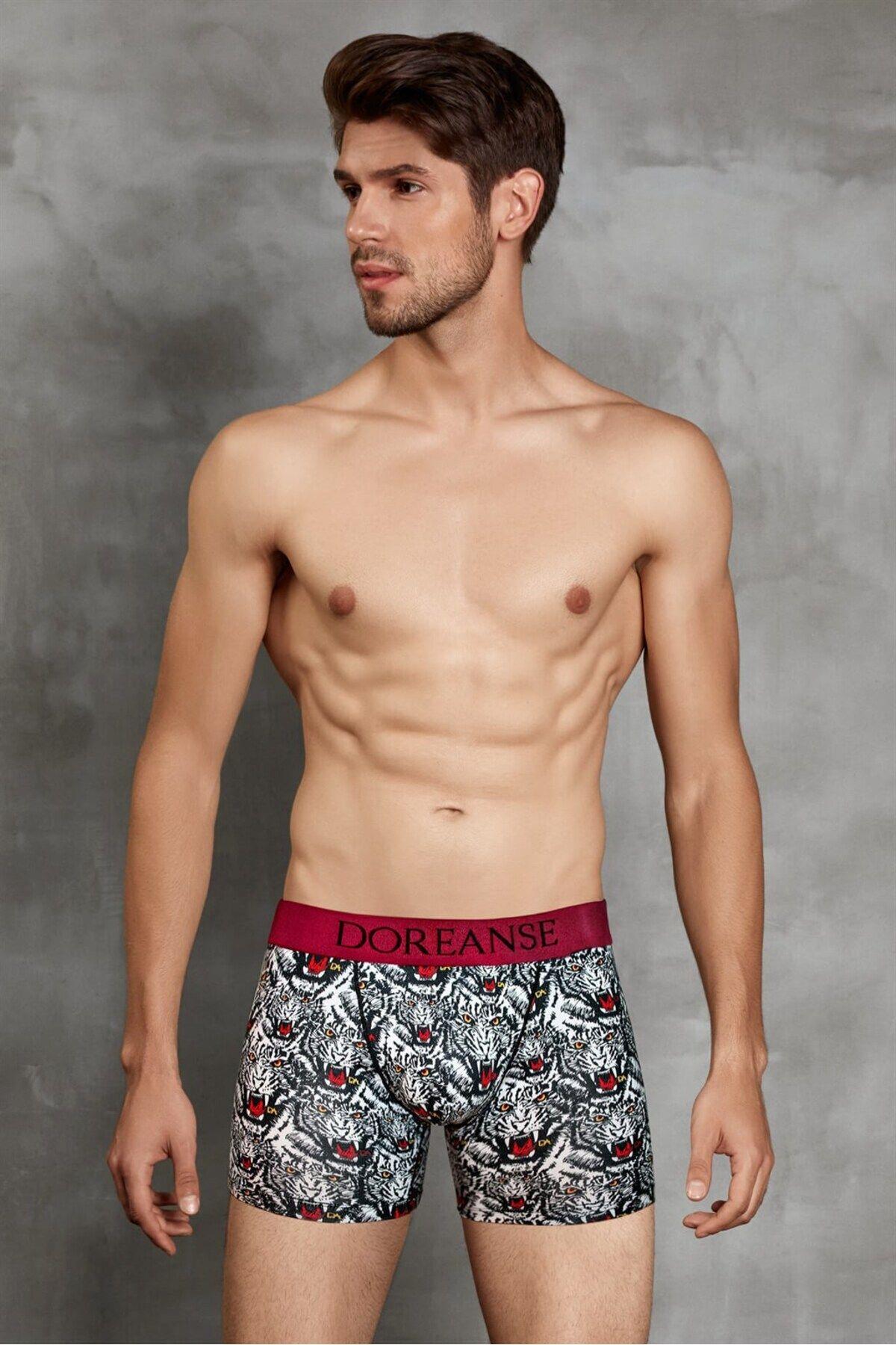 Doreanse Erkek Modal Çok Renkli Baskılı  Boxer Bordo Erkek Boxer DOREANSE