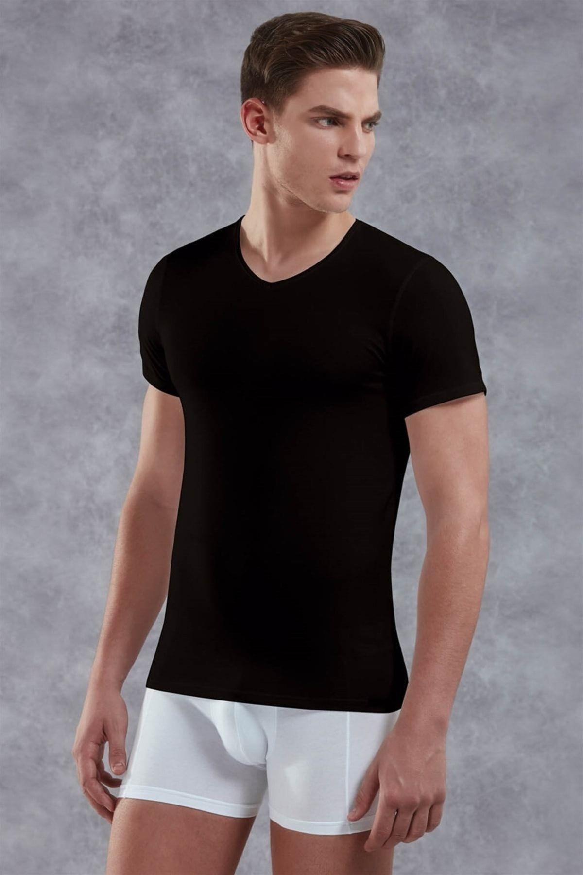 Doreanse Erkek Modal V Yaka Kısa Kol T-Shirt SİYAH ÇAMAŞIR DOREANSE
