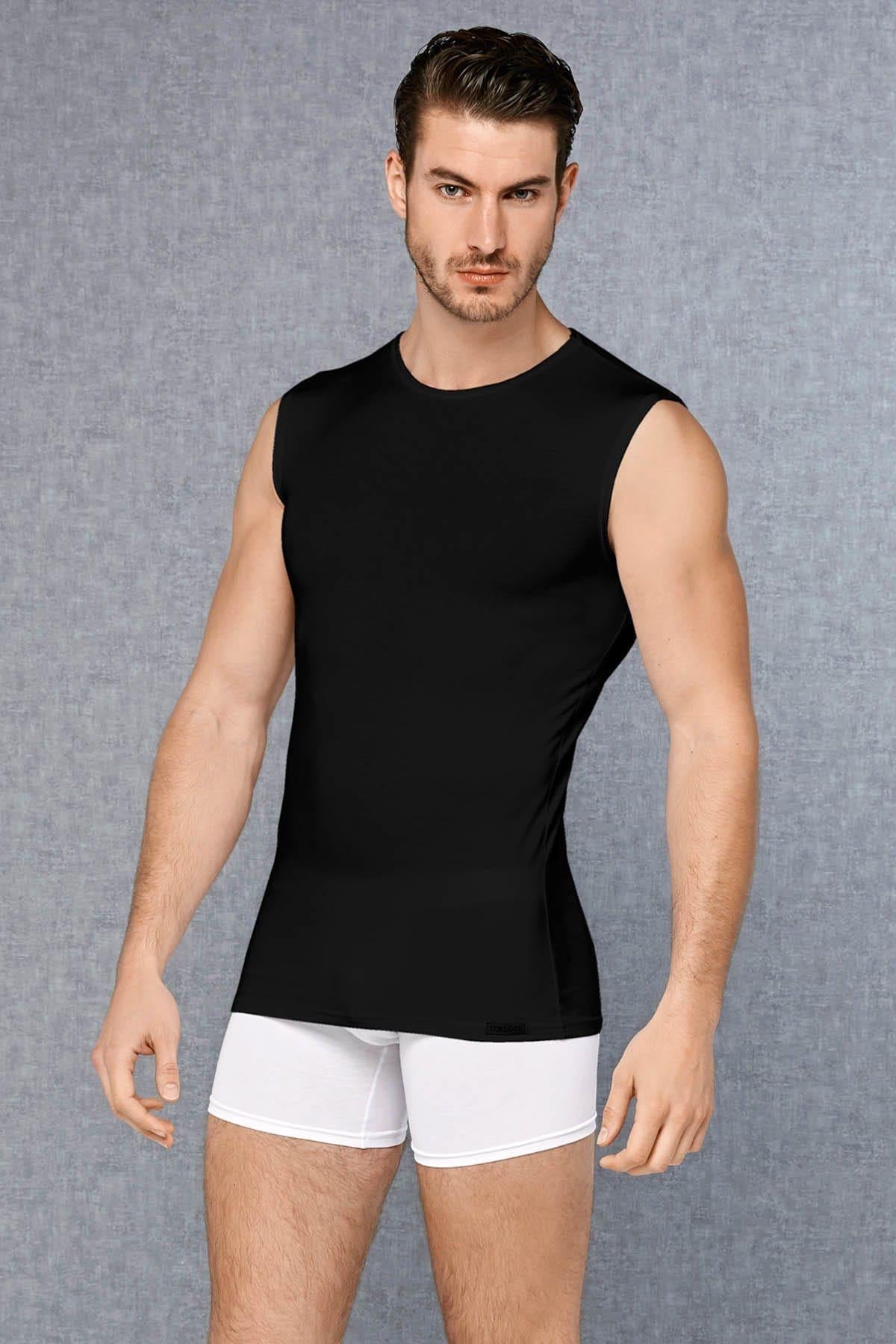 Doreanse Erkek Modal Yuvarlak Yaka Sıfır Kol T-Shirt SİYAH ÇAMAŞIR DOREANSE