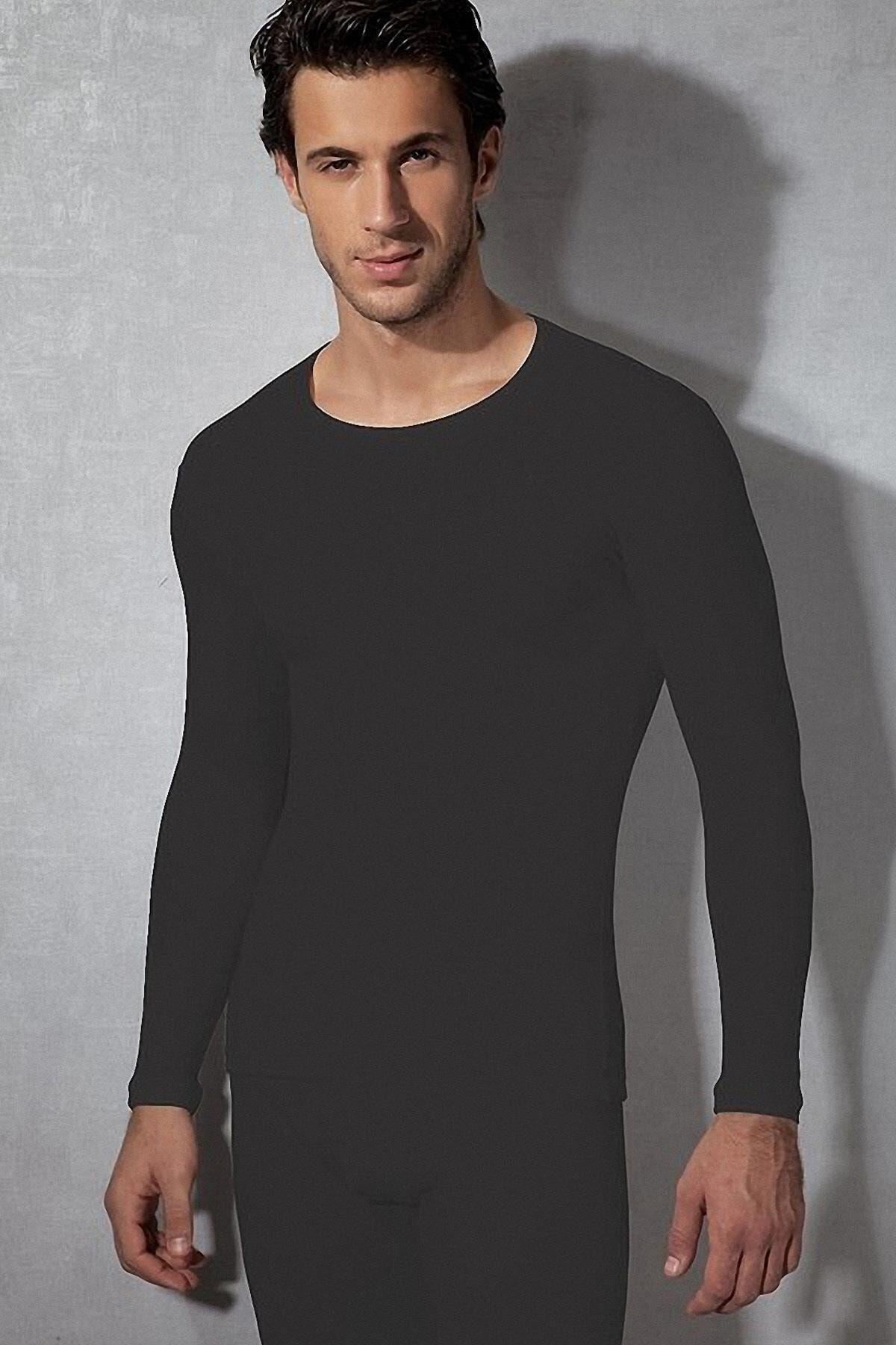 Doreanse Erkek Viloft Termal Yuvarlak Yaka Uzun Kol T-Shirt Siyah Erkek Fanila DOREANSE