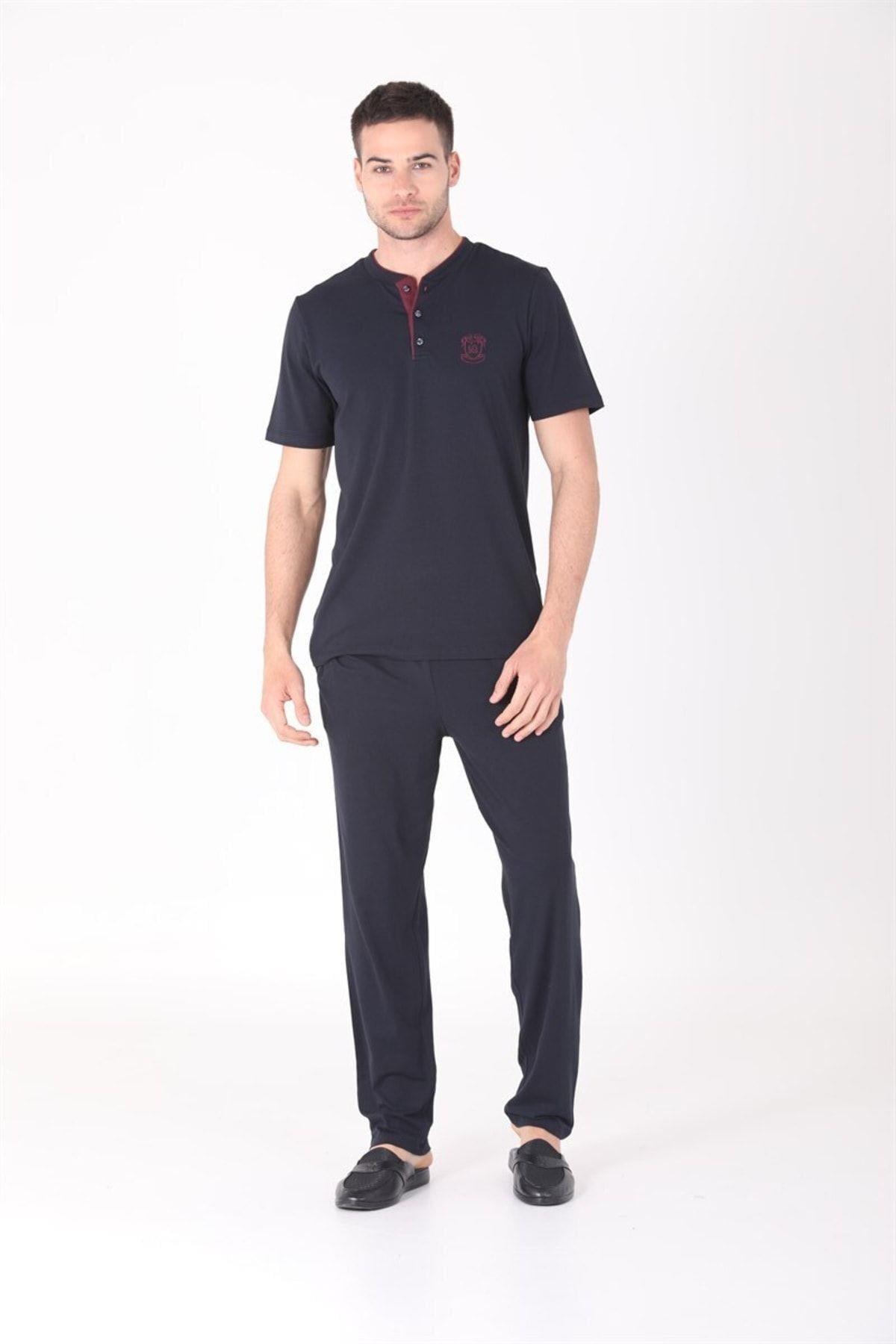 D's Damat Erkek Moda Pamuklu 4'lü Pijama Takım LACİVERT CEYİZ D'S DAMAT
