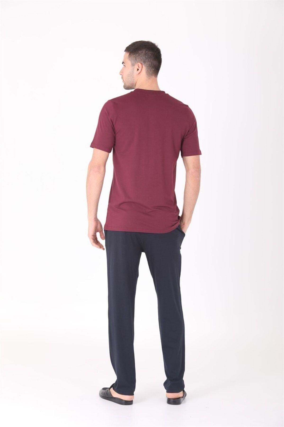 D's Damat Erkek Moda Pamuklu 4'lü Pijama Takım BORDO CEYİZ D'S DAMAT