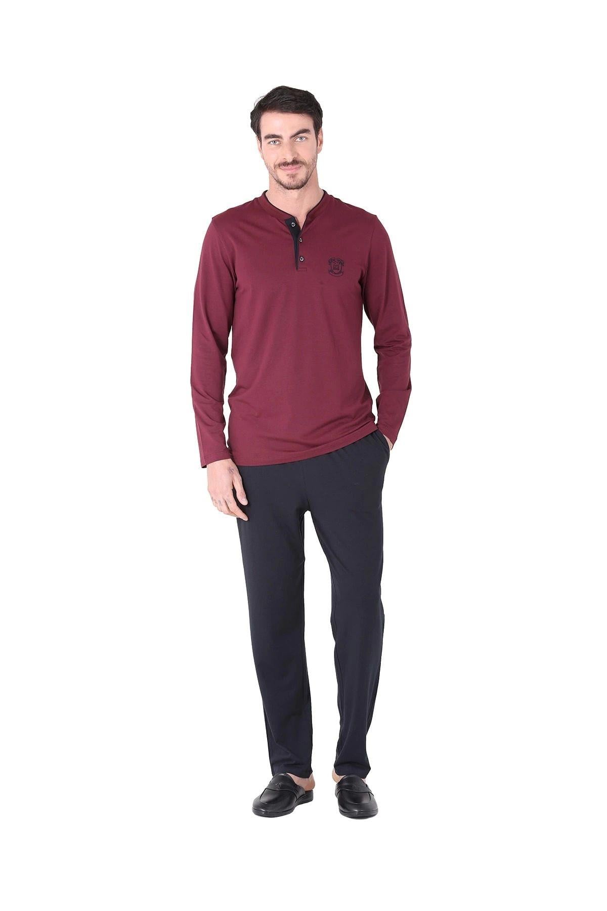 D'S Damat Erkek Modal Uzun Kol Pijama Takım BORDO CEYİZ D'S DAMAT
