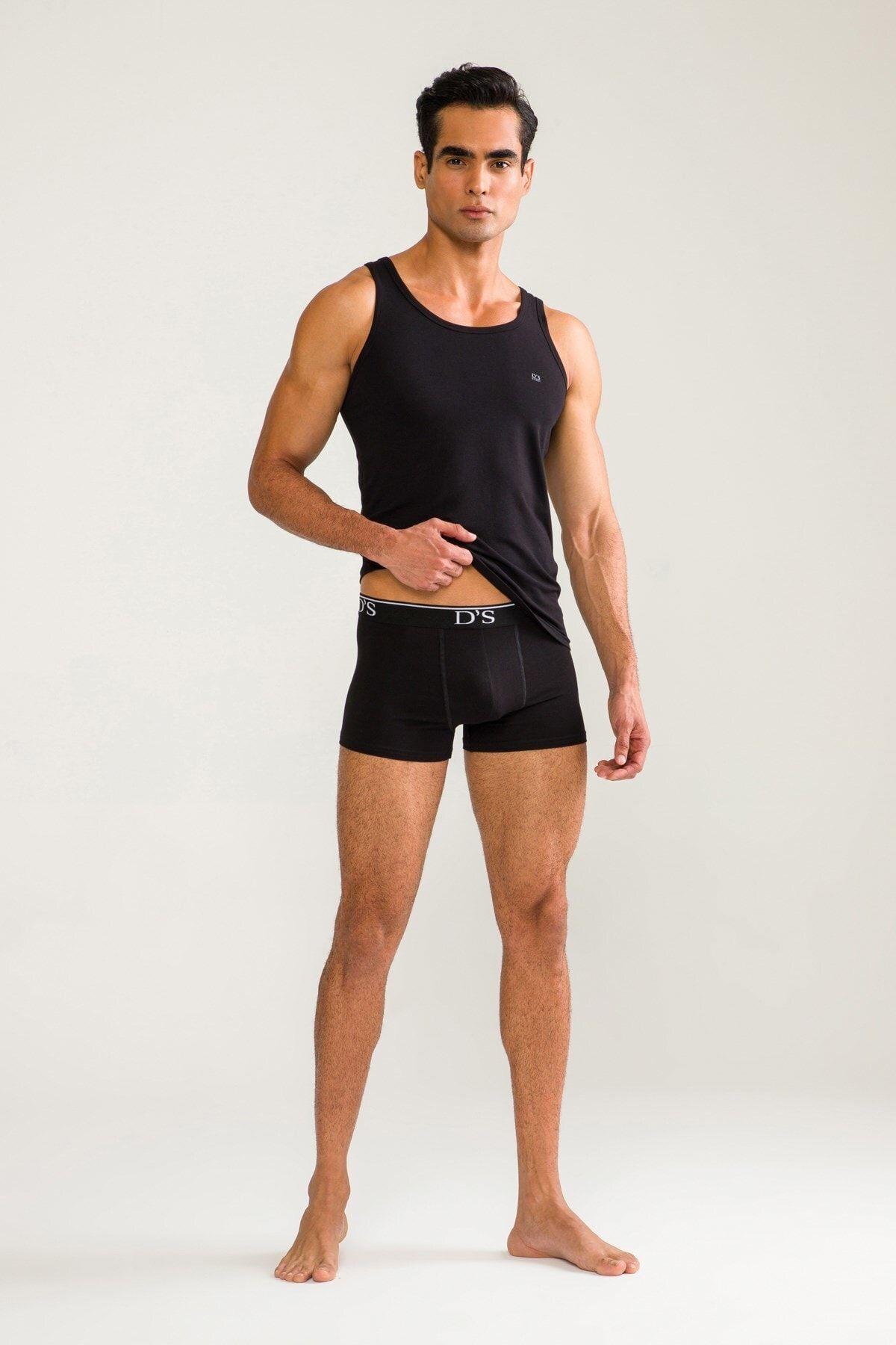 D's Damat Erkek Pamuklu Atlet & Boxer Takım SİYAH CEYİZ D'S DAMAT