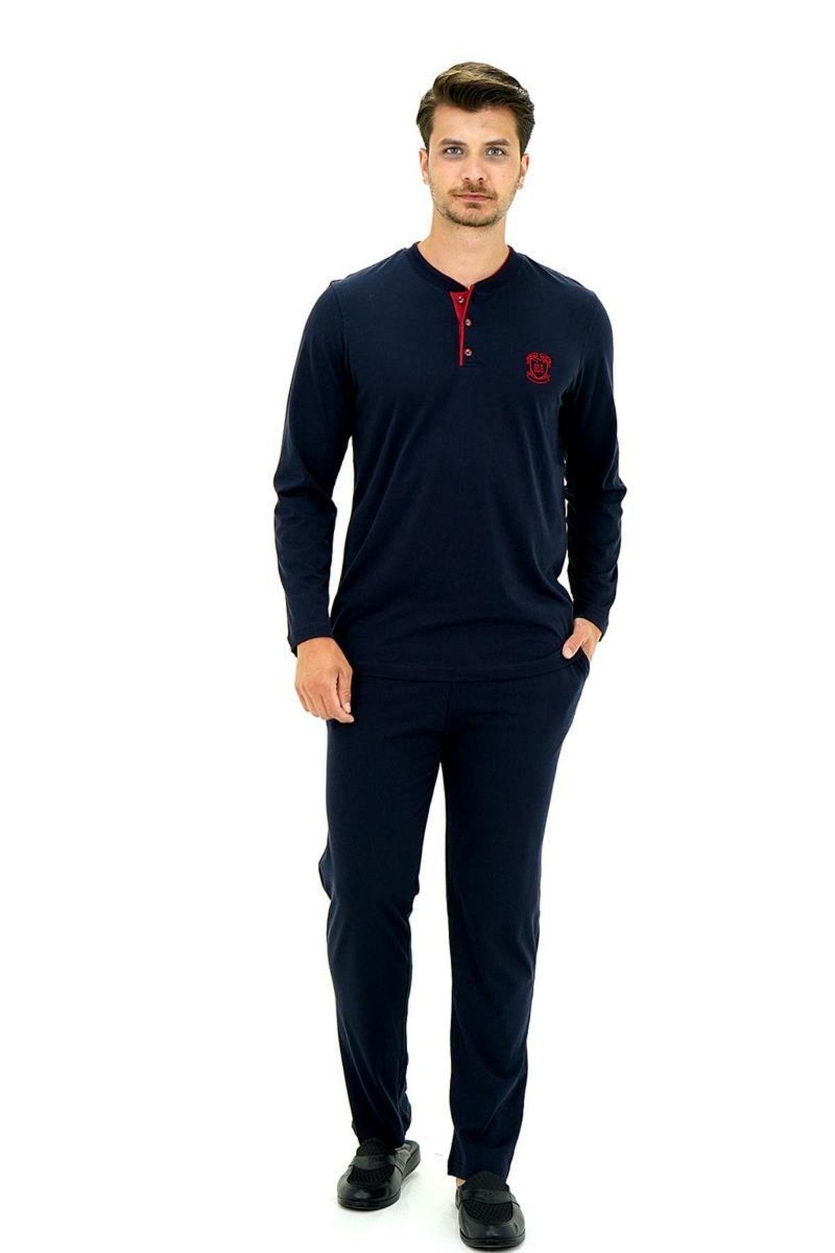 D's Damat Erkek Uzun Kollu Pijama Takımı LACİVERT CEYİZ D'S DAMAT
