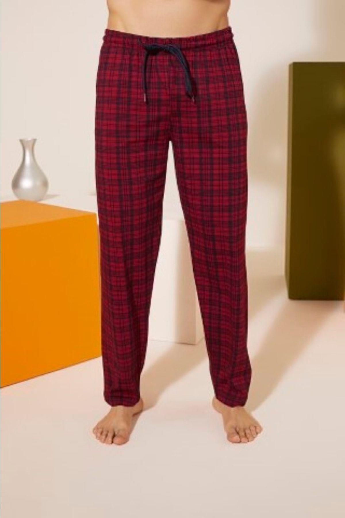 Kly Erkek Battal Beden Ekolesi Tek Alt Pijama BORDO TEK ALT KLY