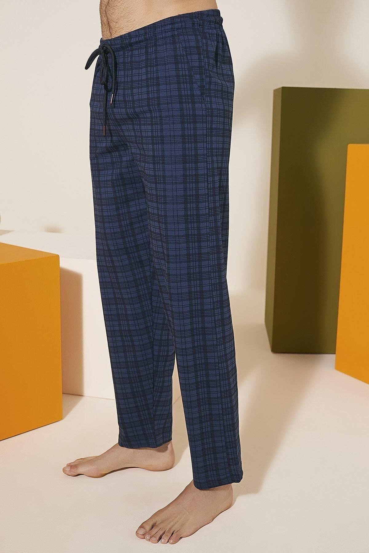 Kly Erkek Ekose Tek Alt Pijama İNDİGO TEK ALT KLY