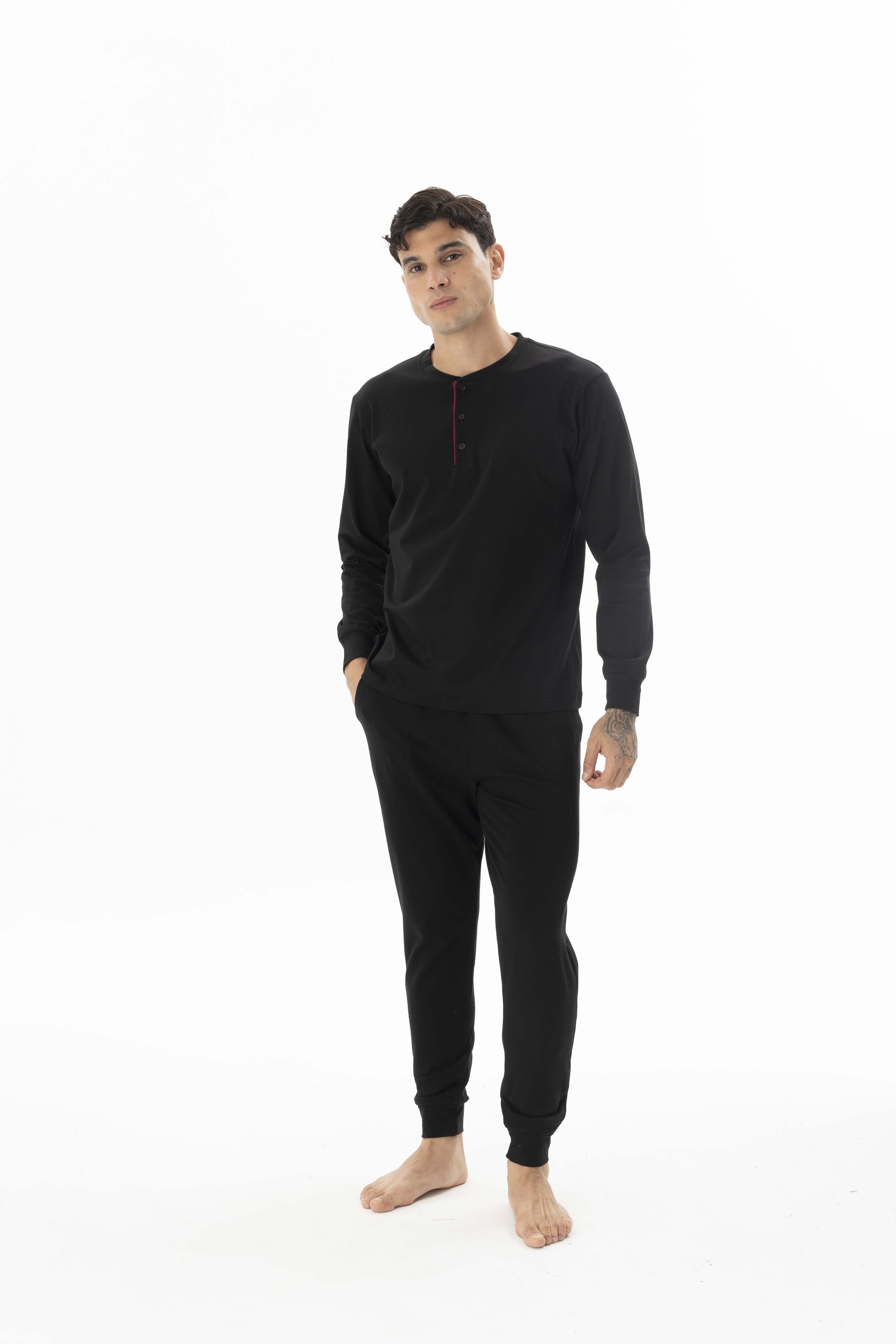 Kly Erkek Midi Yaka Pijama Takım SİYAH KONFEKSİYON KLY