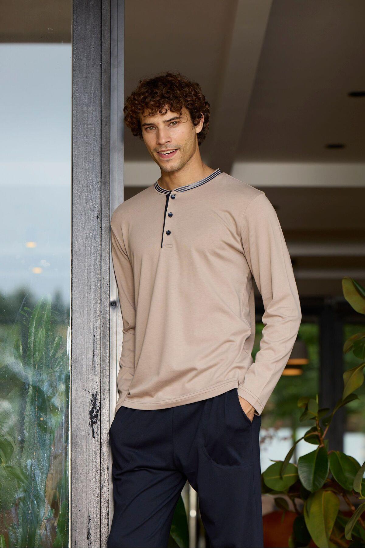Kly Erkek Uzunkol Pijama Takım BEJ KONFEKSİYON KLY