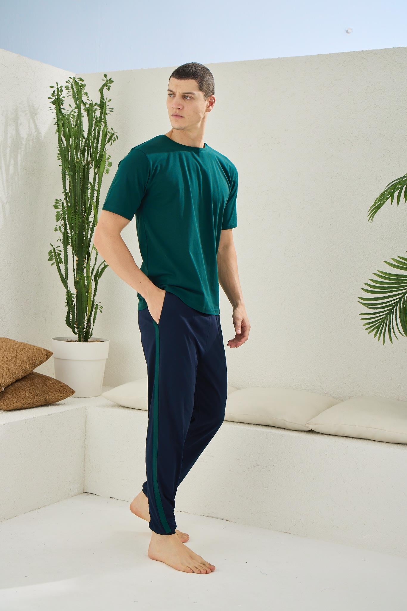 Kly Erkek Yuvarlak Yaka Pijama Takım YEŞİL Erkek Pijama Takımı KLY