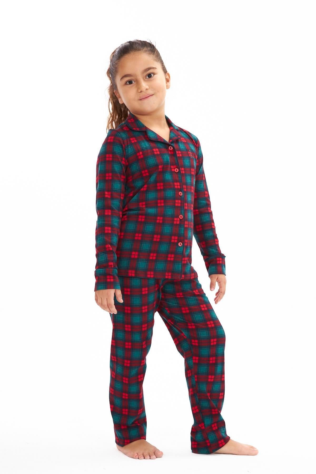 Lilia Çocuk Kareli Önden Düğmeli Pijama Takım KARELİ KONFEKSİYON LİLİAN