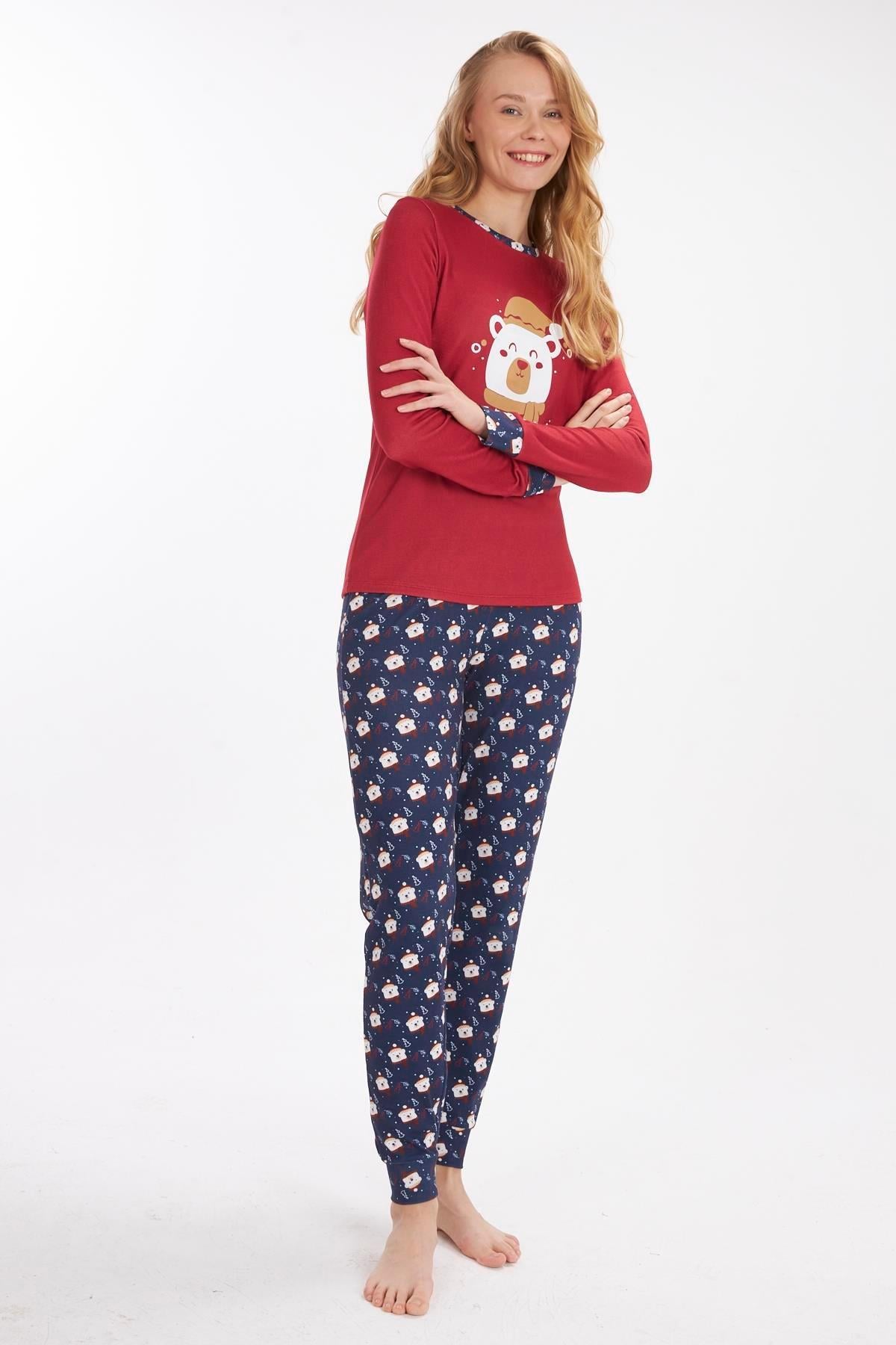 Lilian Bayan Sweet Teddy Termal Pijama Takım KIRMIZI KONFEKSİYON LİLİAN