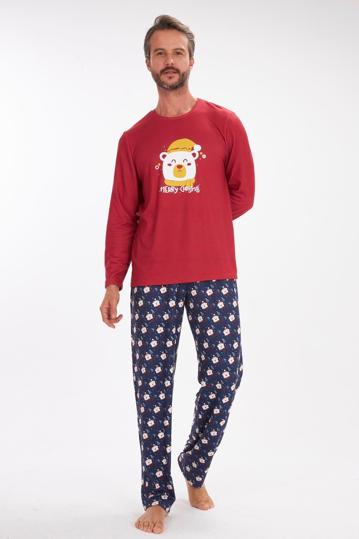 Lilian Erkek  Sweet Teddy Termal Pijama Takım KIRMIZI KONFEKSİYON LİLİAN