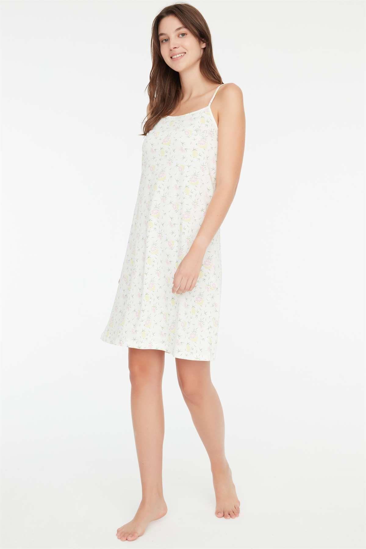 Mod Bayan İp Askılı Pamuklu Ev Elbise EKRU KONFEKSİYON MOD