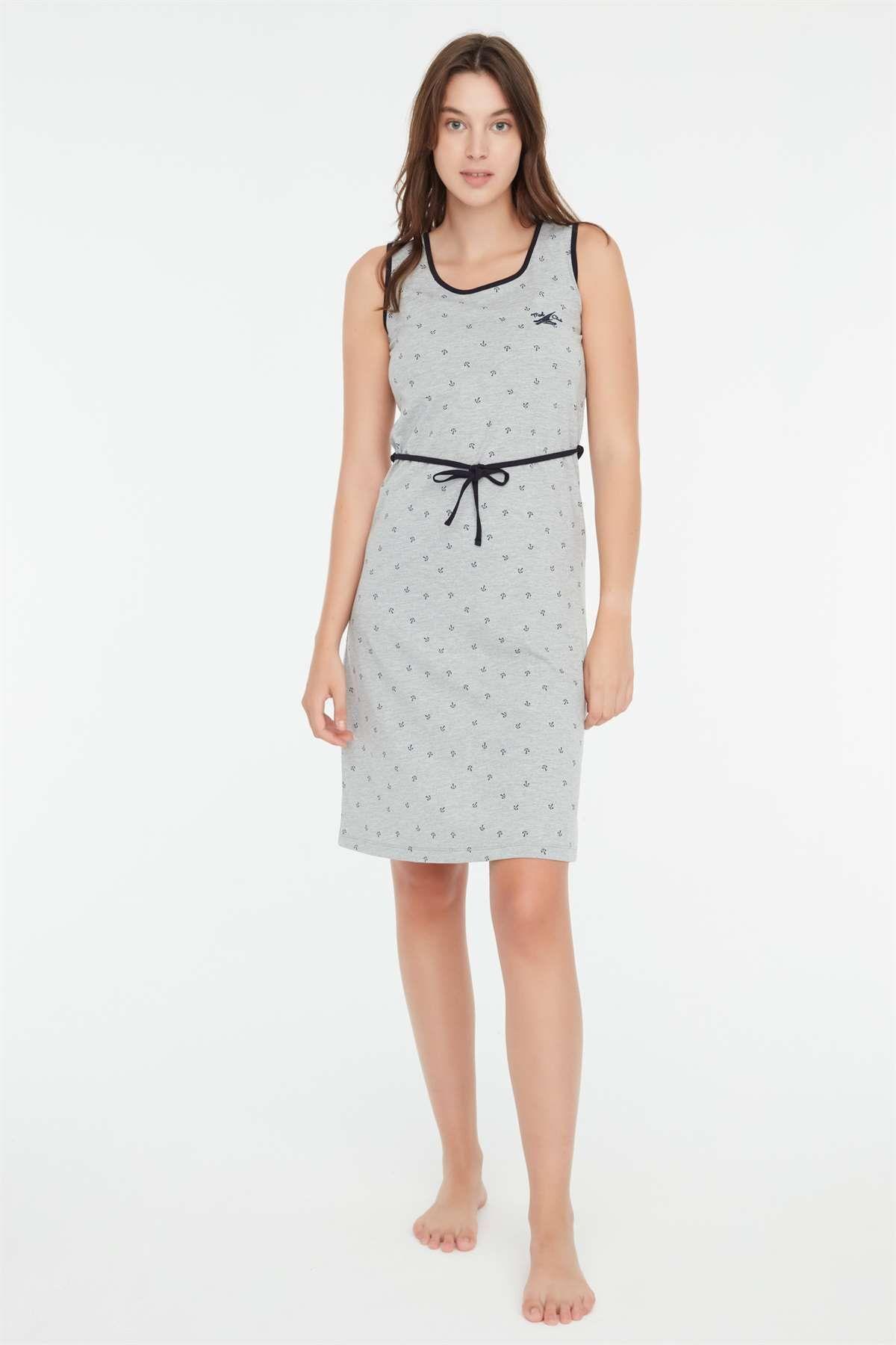 Mod Bayan Kalın Askılı Ev Elbise GRİ MELANJ KONFEKSİYON MOD