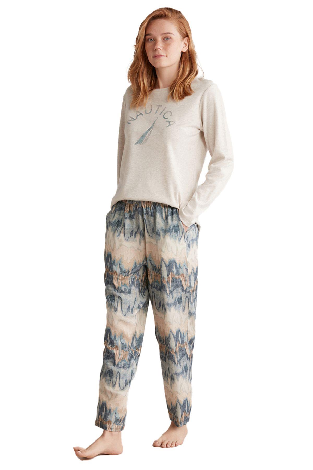 Nautica Bayan Uzun Kollu Pijama Takımı BEJ KONFEKSİYON NAUTICA