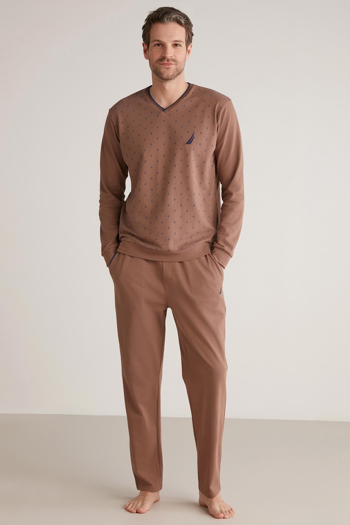Nautıca Erkek Uzunkol Pijama Takım KAHVE KONFEKSİYON NAUTICA