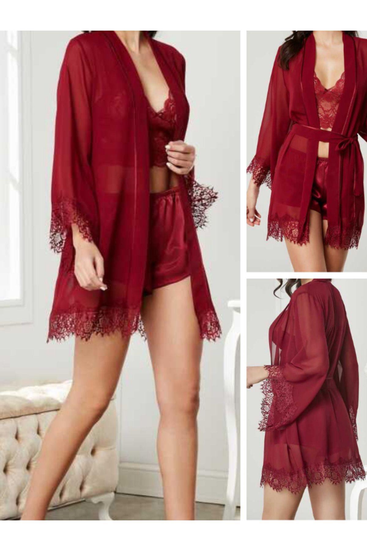 Pierre Cardin Bayan 4'lü Saten Takım BORDO CEYİZ PİERRE CARDİN