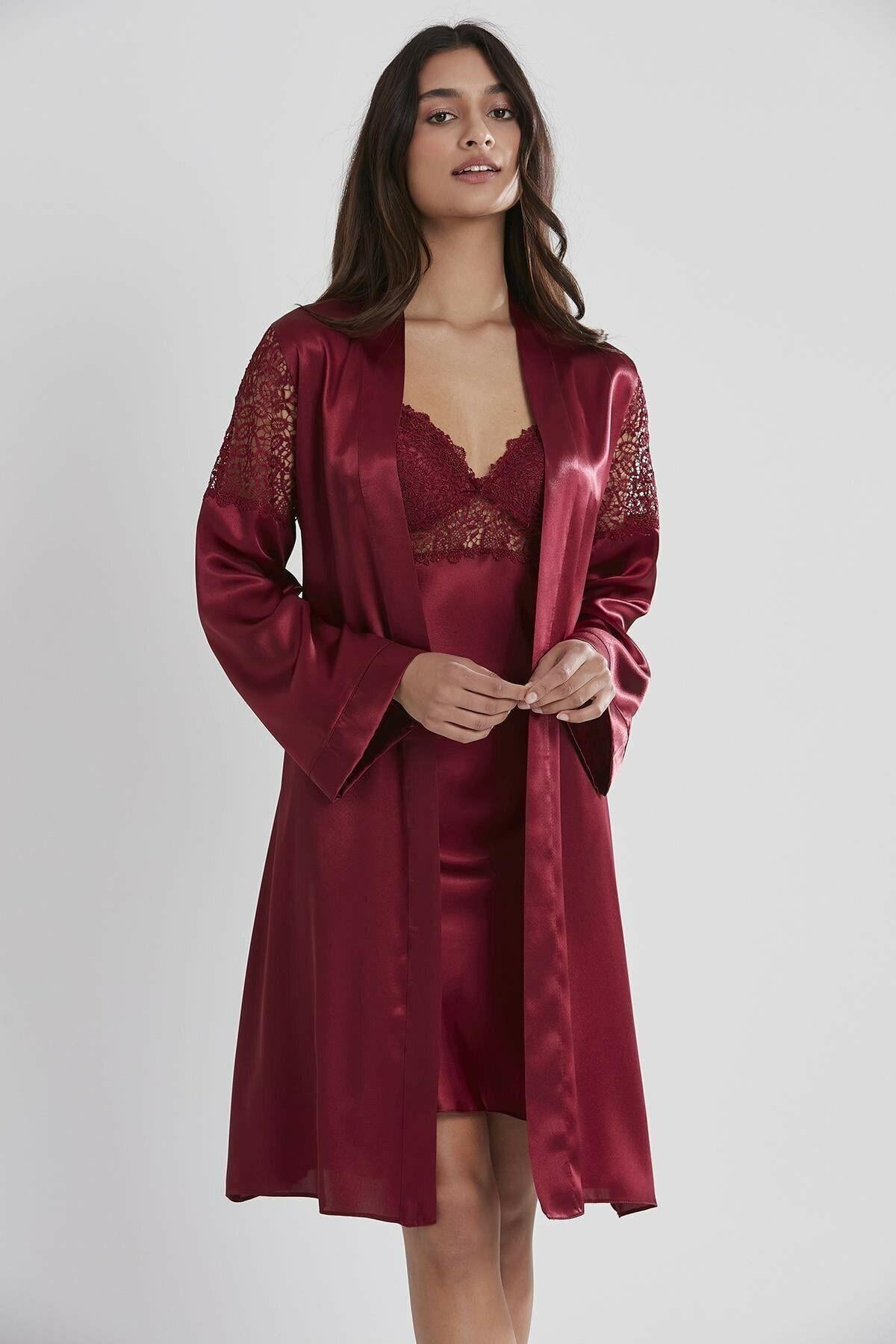 Pierre Cardin Bayan 6'lı Saten Takım BORDO CEYİZ PİERRE CARDİN