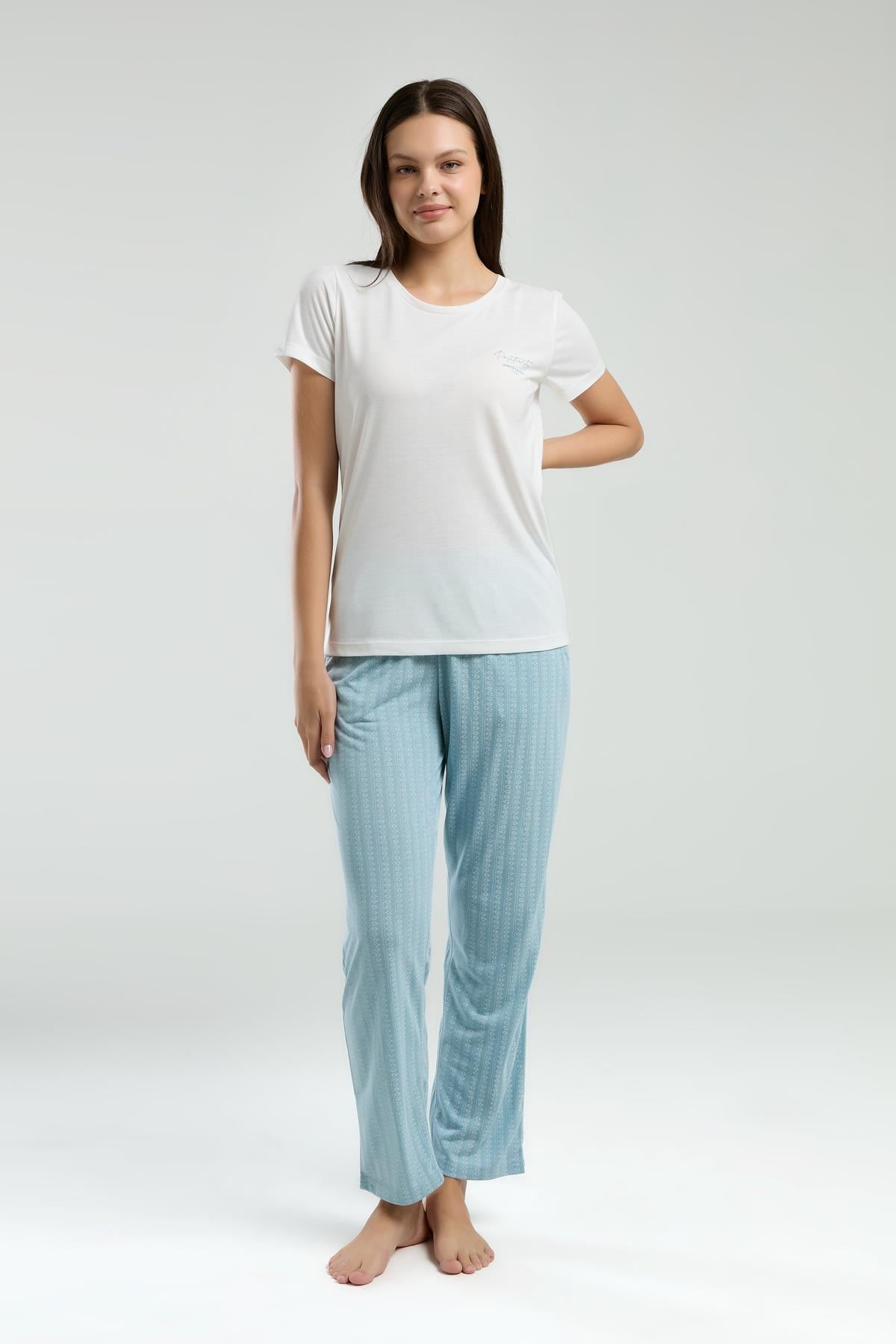 Pierre Cardin Bayan Büyük Beden Kısa Kol Pijama Takım MAVİ KONFEKSİYON PİERRE CARDİN