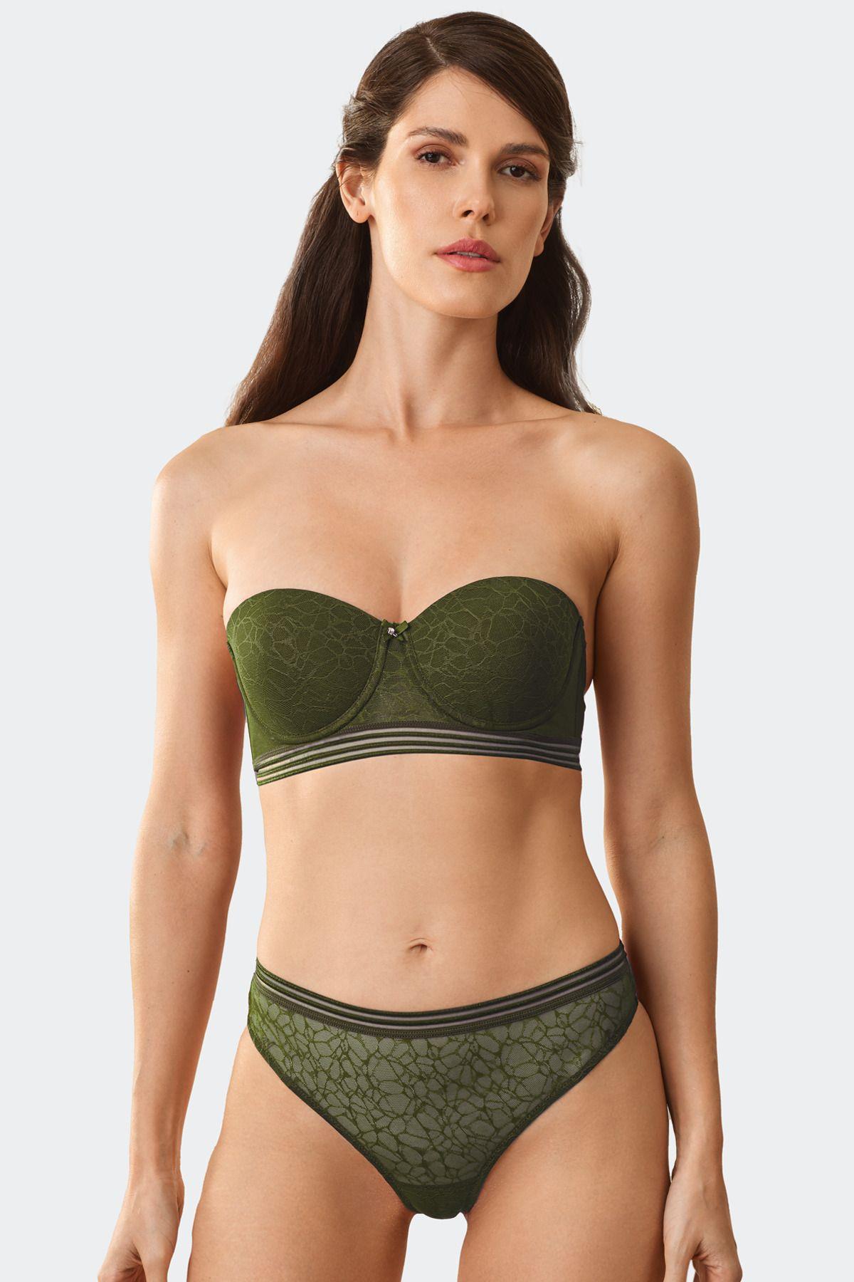 Pierre Cardin Bayan Soft Push Up Straplez Sütyen Takım HAKİ ÇAMAŞIR PİERRE CARDİN