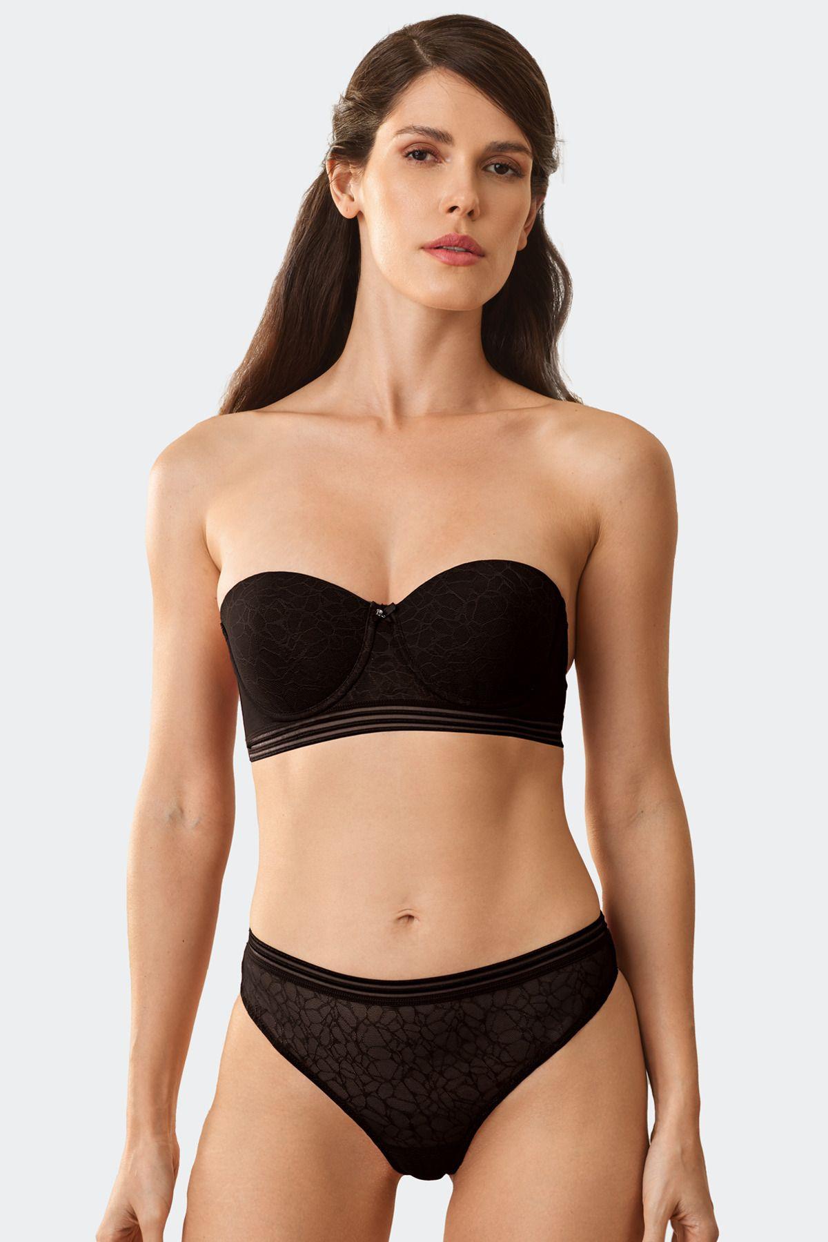 Pierre Cardin Bayan Soft Push Up Straplez Sütyen Takım SİYAH ÇAMAŞIR PİERRE CARDİN