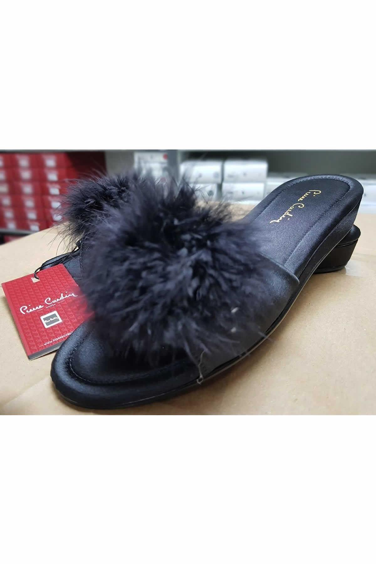 Pierre Cardin Bayan Tüylü Terlik SİYAH CEYİZ PİERRE CARDİN
