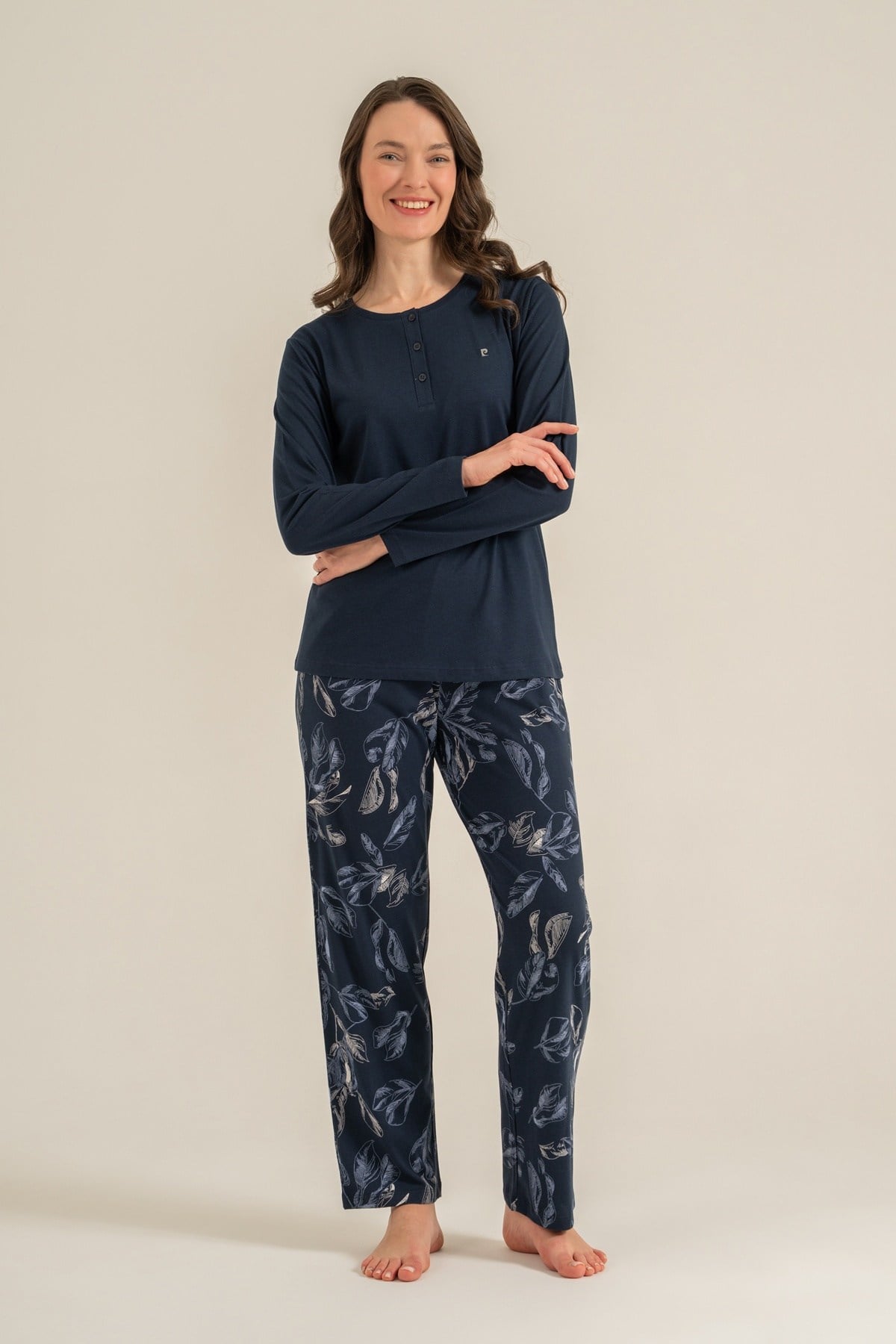 Pierre Cardin Bayan Uzun Kol Pijama Takım LACİVERT KONFEKSİYON PİERRE CARDİN