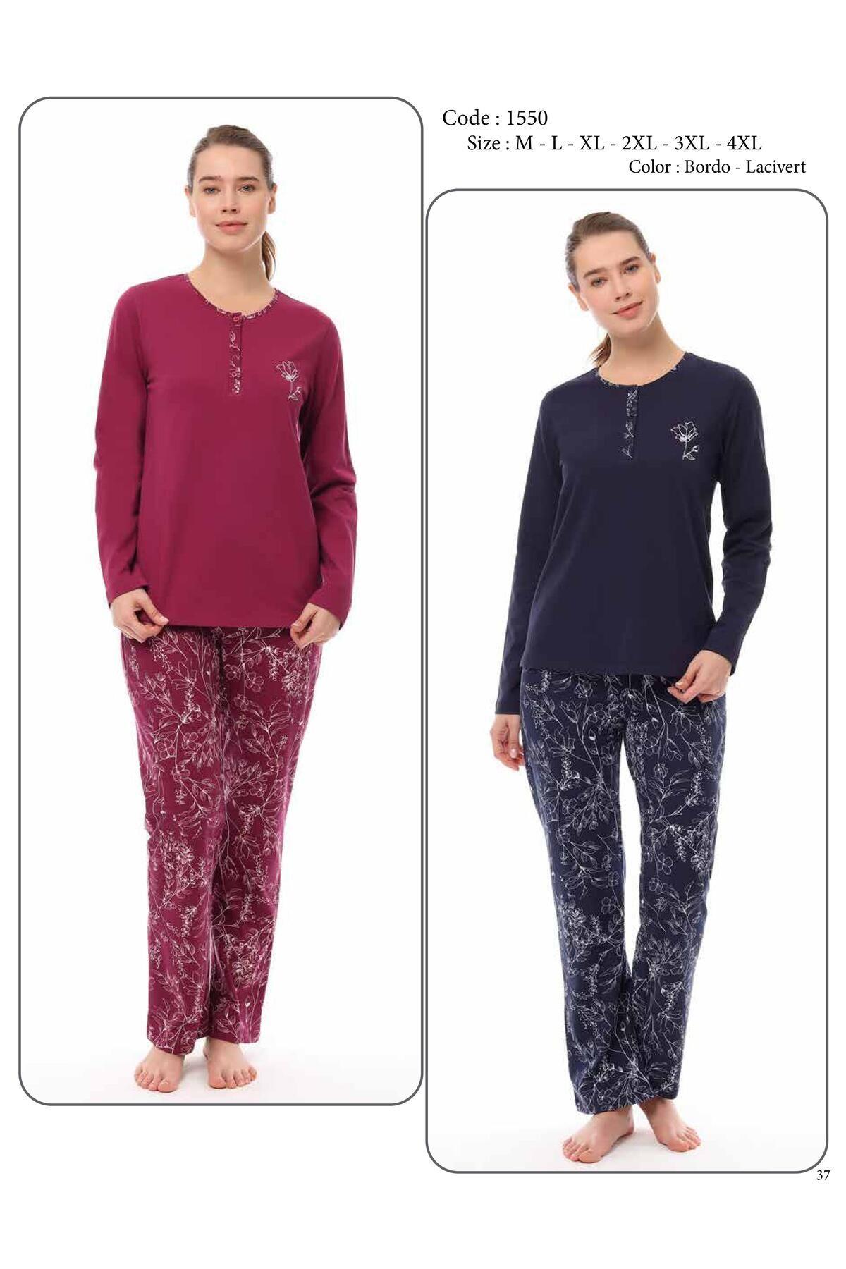 Pijadore Bayan Büyük Beden Pijama Takım LACİVERT KONFEKSİYON PİJADORE