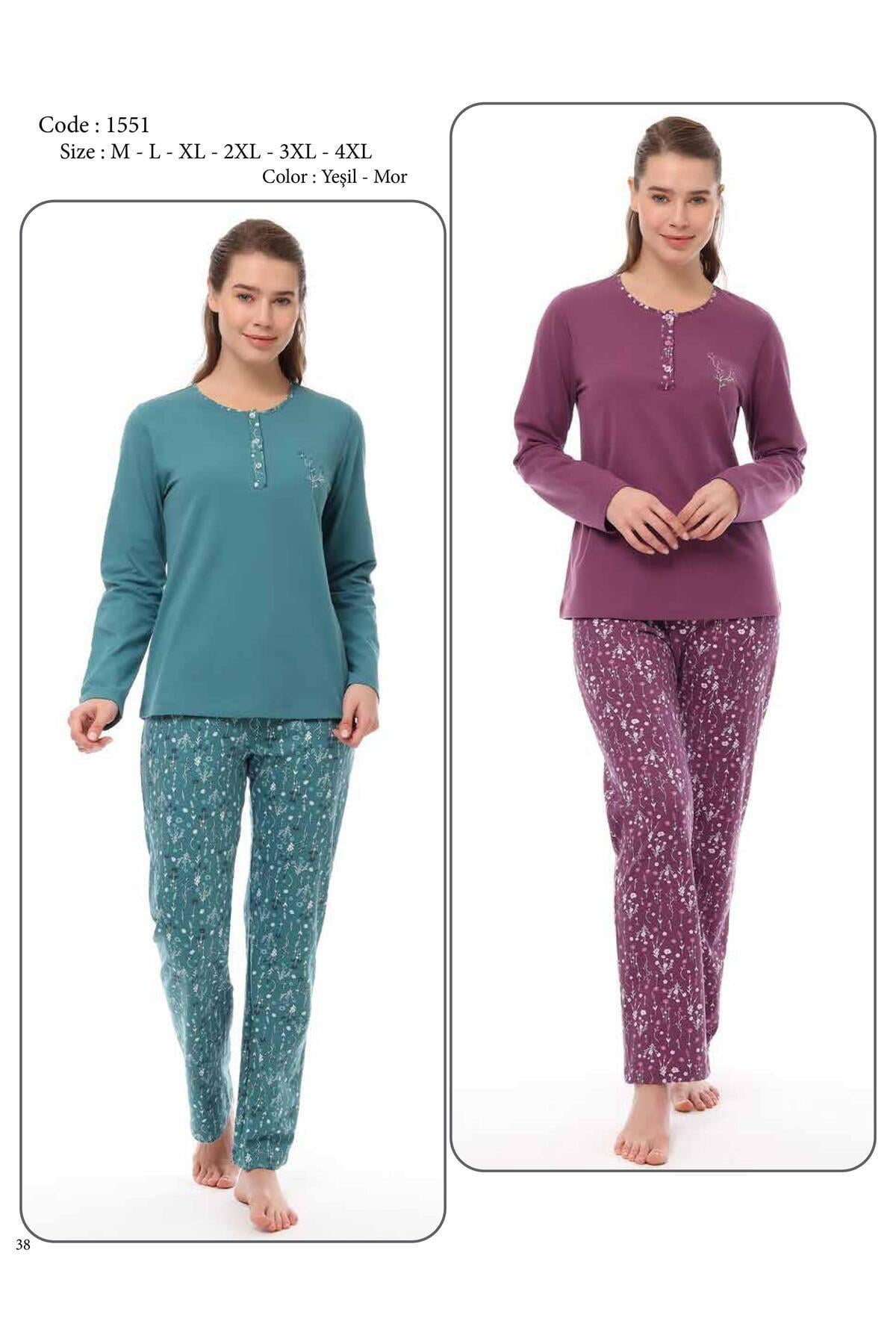Pijadore Bayan Büyük Beden Pijama Takım YEŞİL KONFEKSİYON PİJADORE