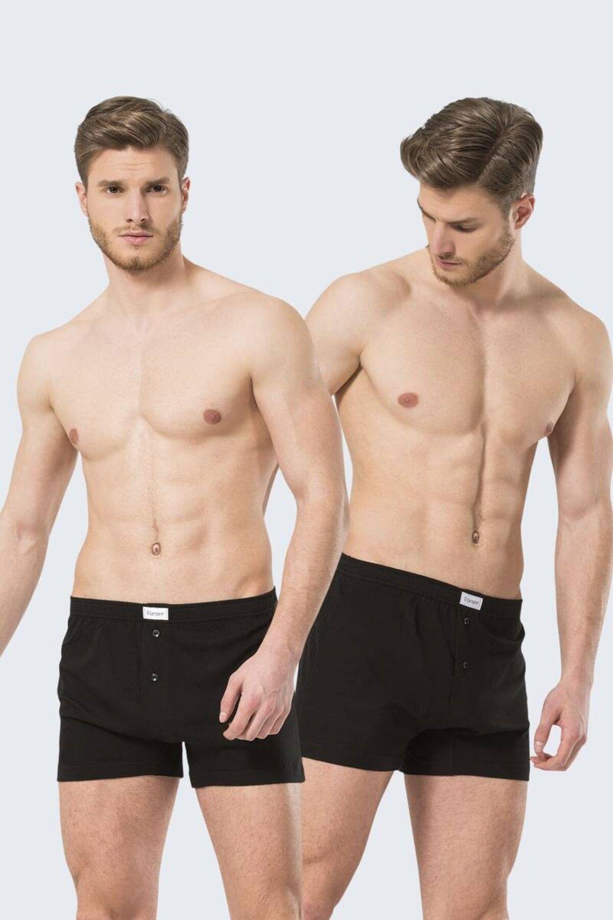 Türen Erkek 2'li  Likralı Düğmeli  Boxer SİYAH ÇAMAŞIR TÜREN