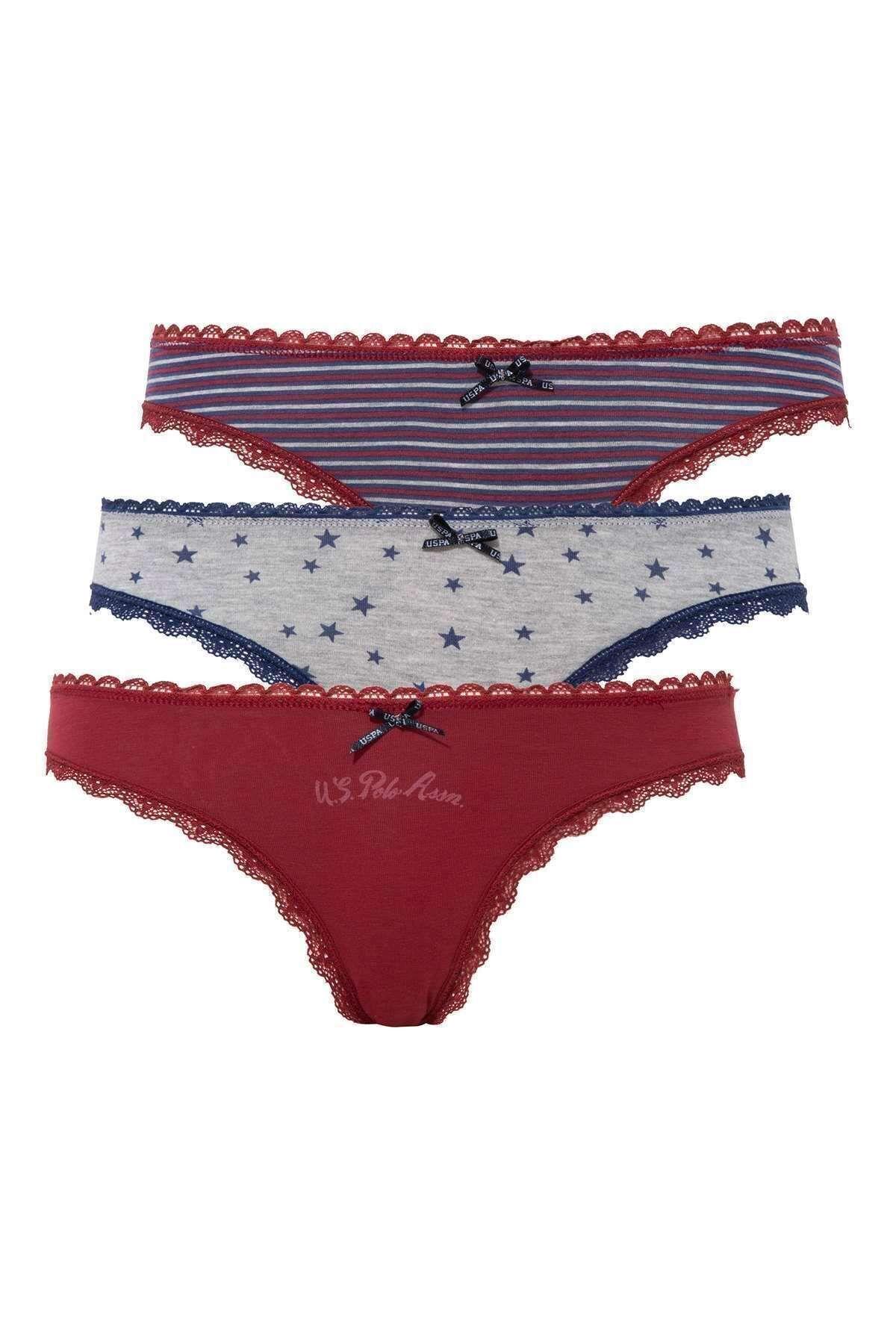 U.S.Polo Bayan 3'lü Slip Renkli Kadın Slip Külot U.S. Polo Assn
